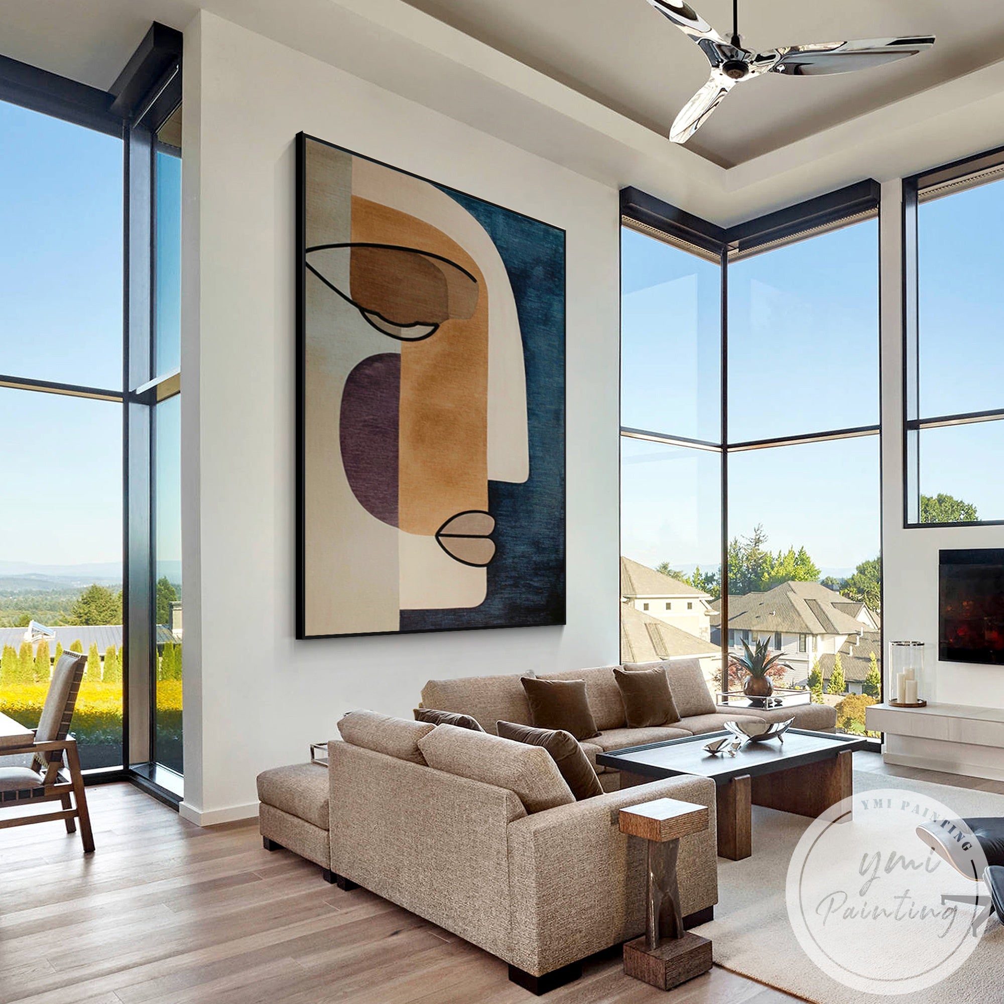 Minimalist portrait canvas artwork for contemporary interior decor