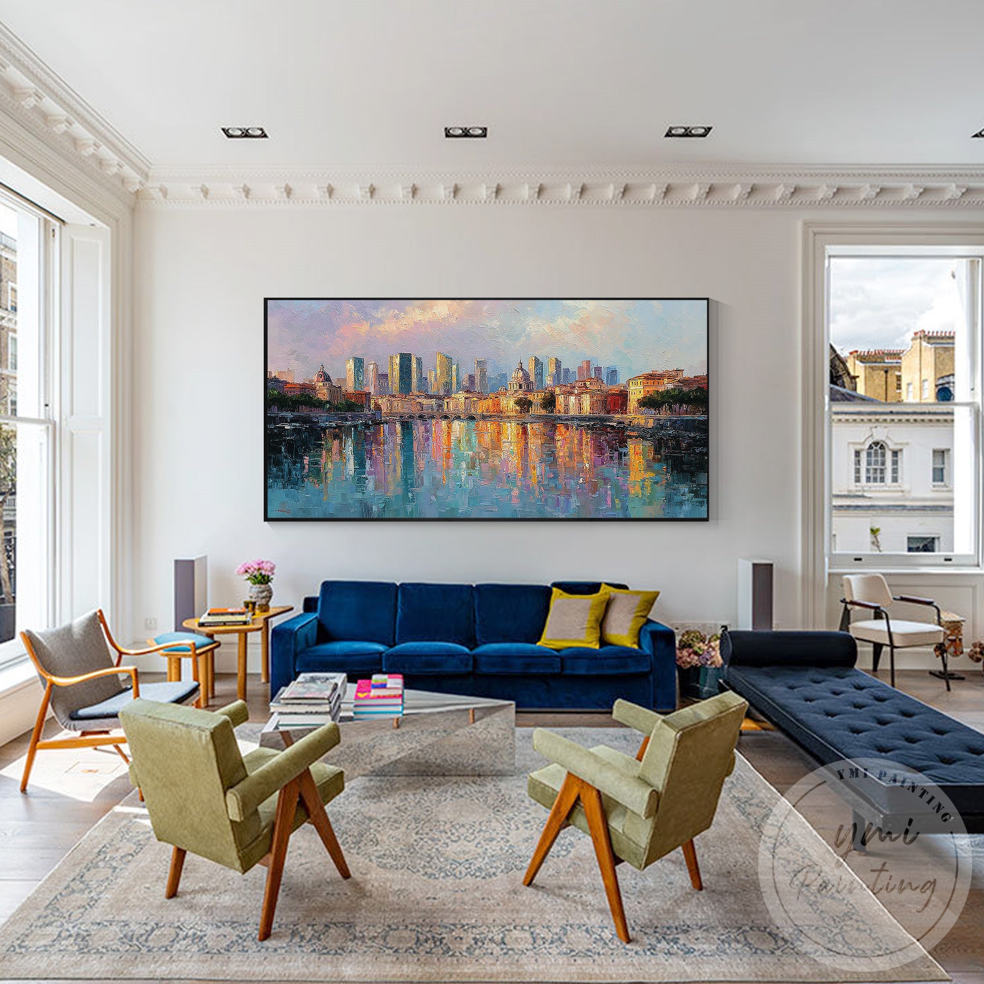 Large abstract Rome skyline painting contemporary urban artwork