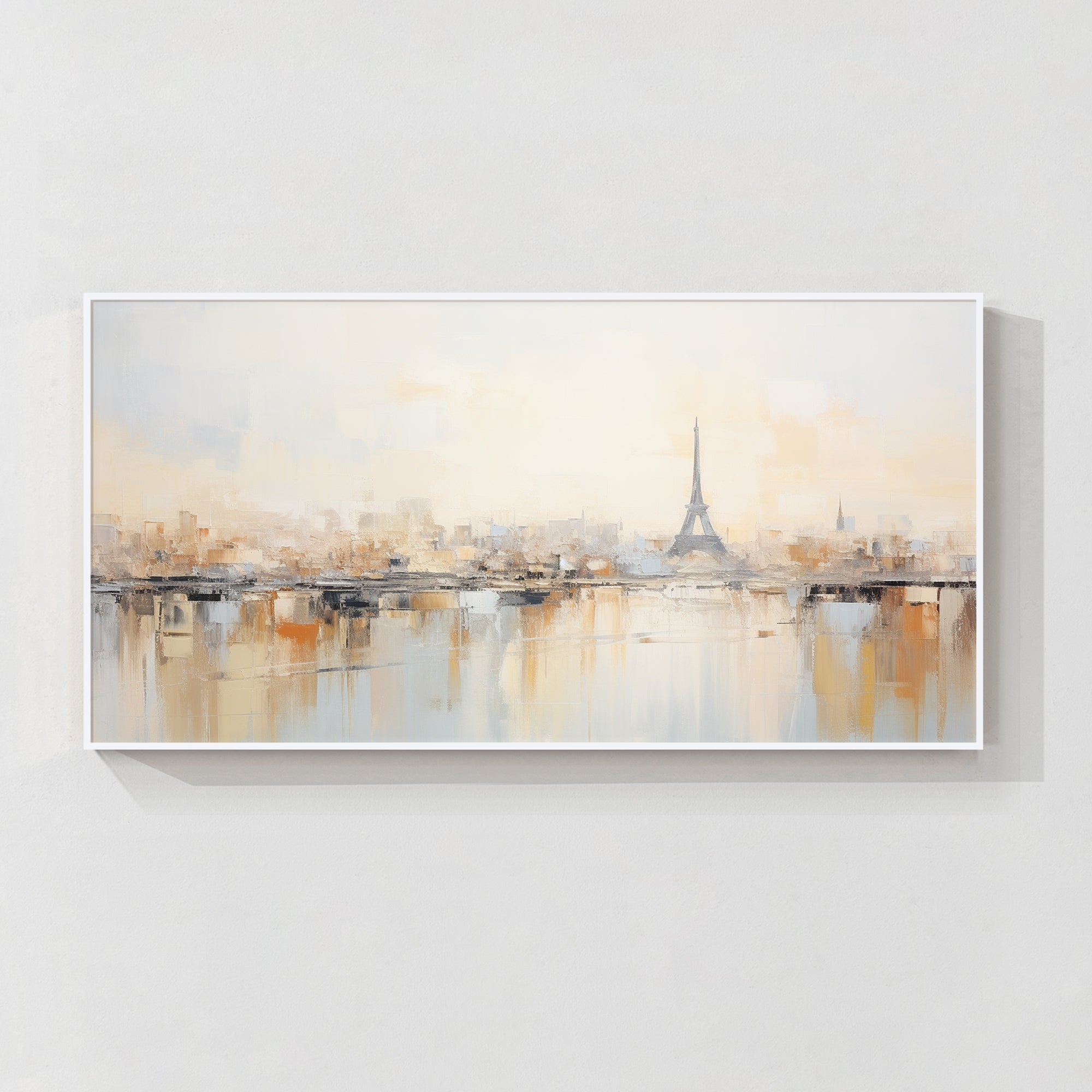 Abstract Paris skyline wall art with reflection for modern living room decor