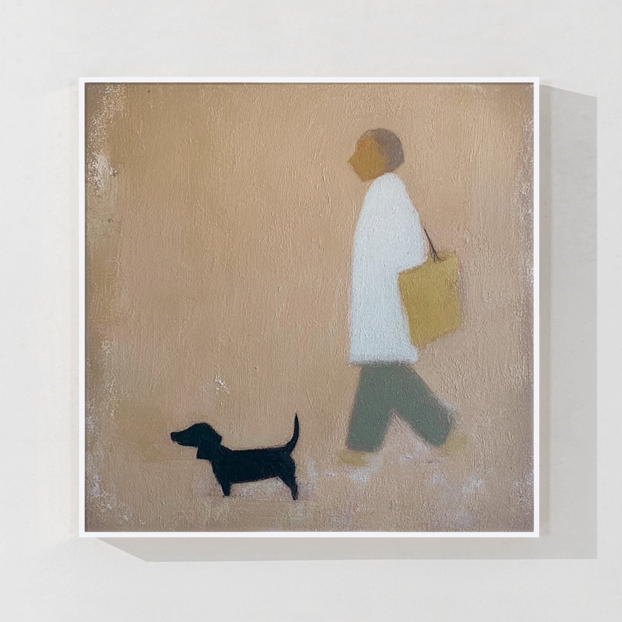 minimalist dog walking canvas painting in modern dining room decor