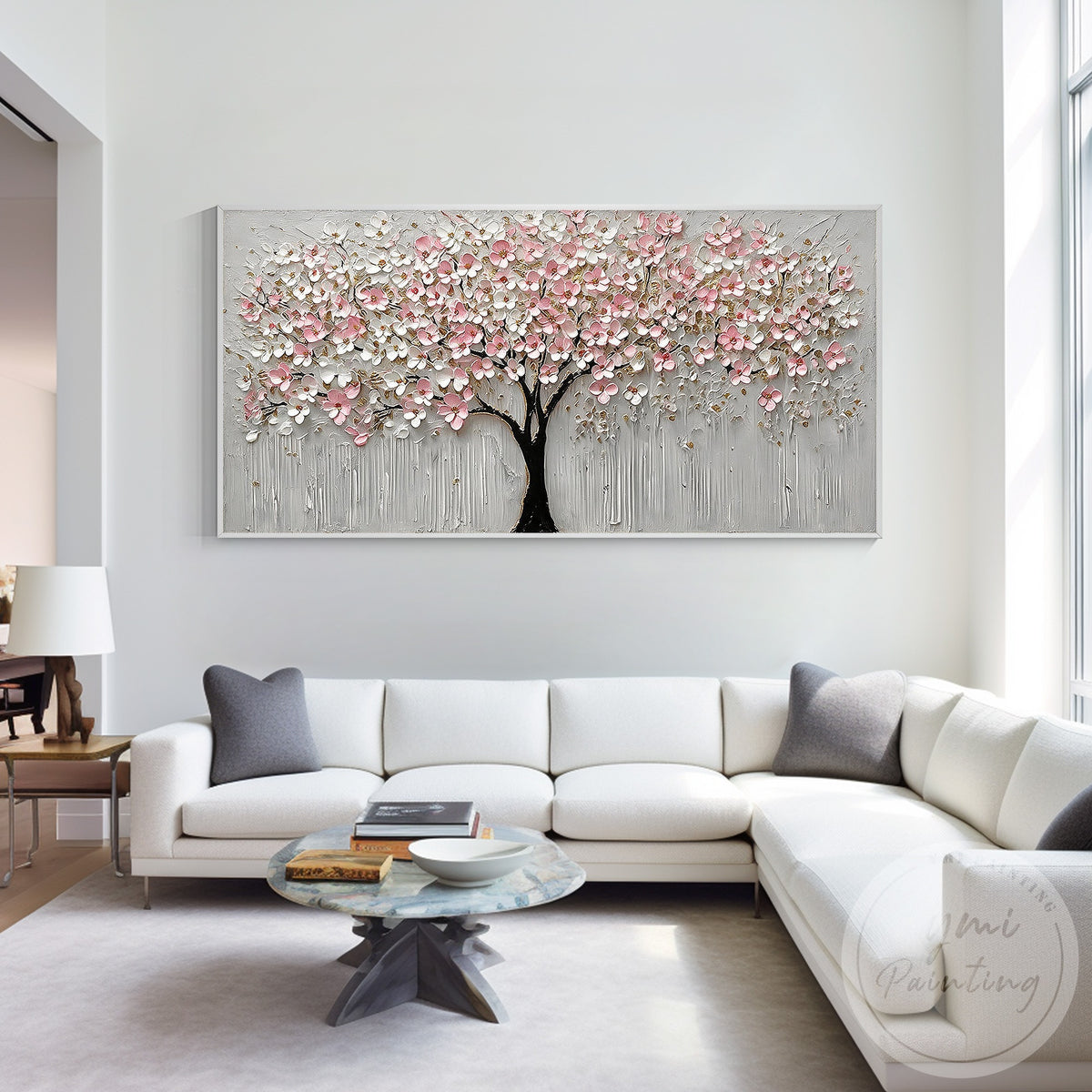 Textured floral painting inspired by a beautiful spring cherry blossom tree