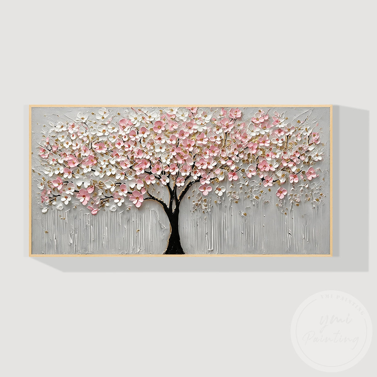 Hand-painted textured cherry blossom painting for an elegant entryway