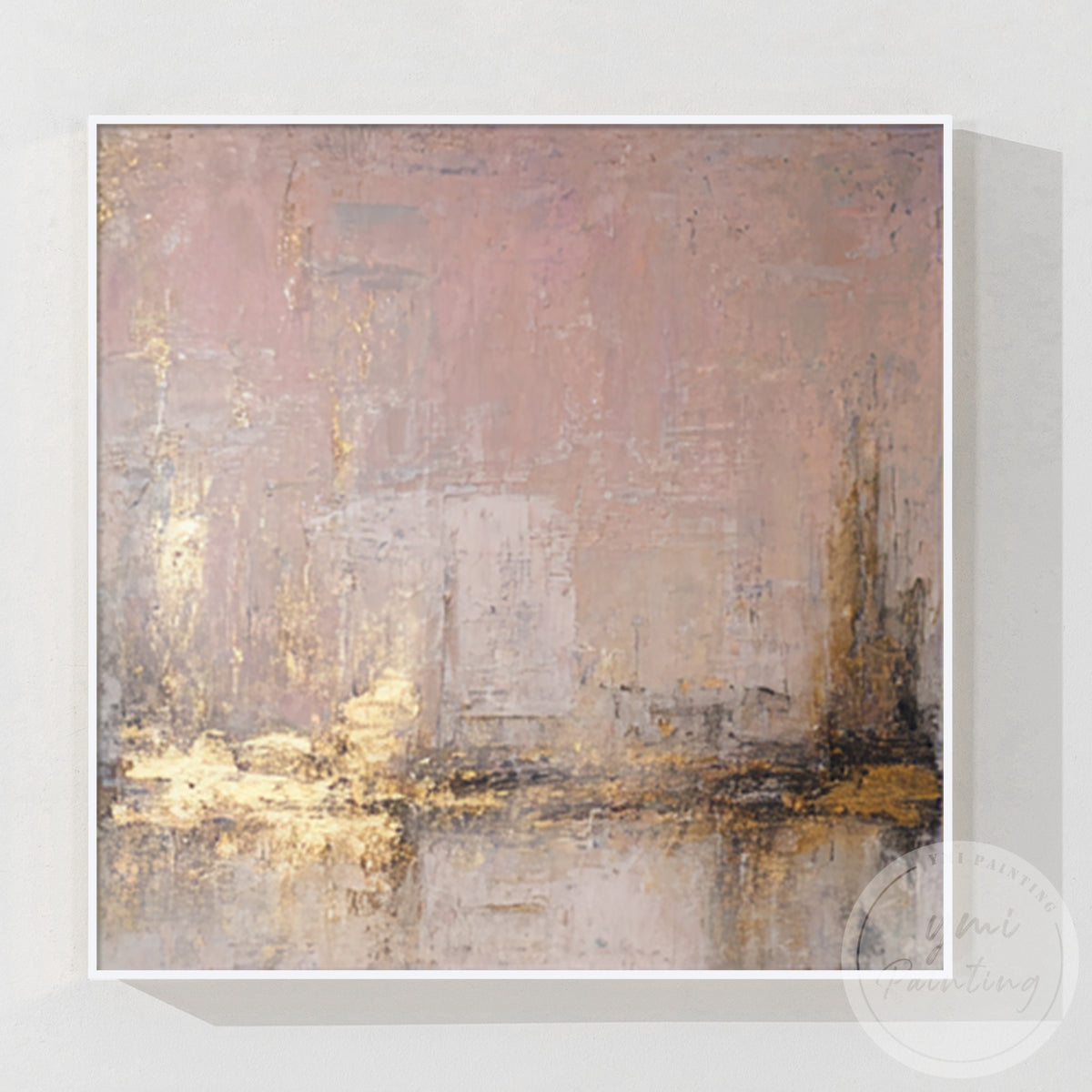 Original hand-painted abstract canvas in dusty pink and warm taupe