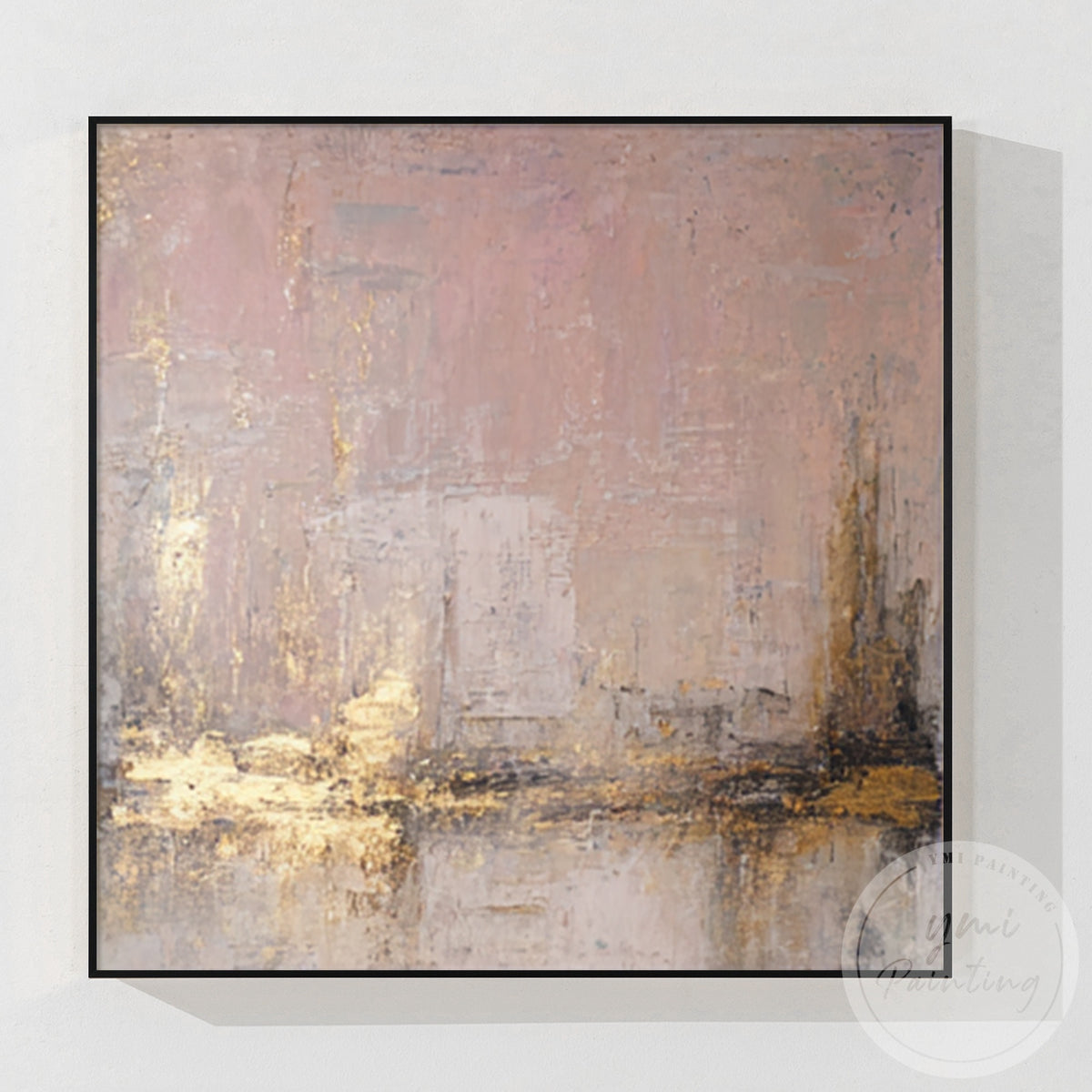 Modern neutral wall decor featuring pink gold and taupe textures