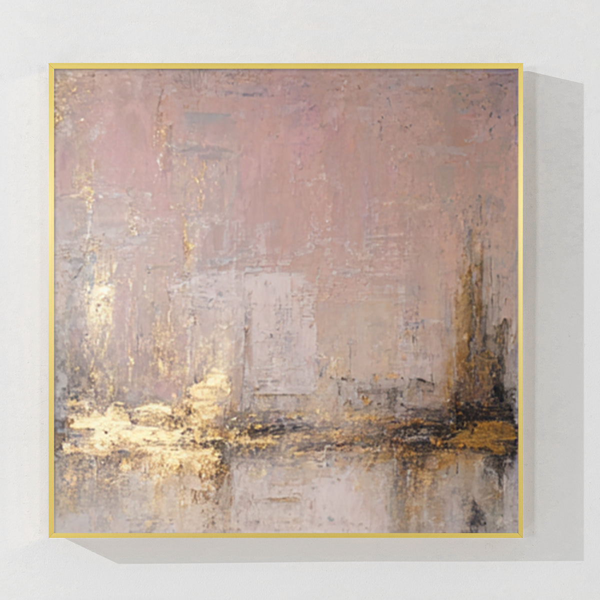 Pink gold abstract wall art with dusty rose and taupe textured brushwork