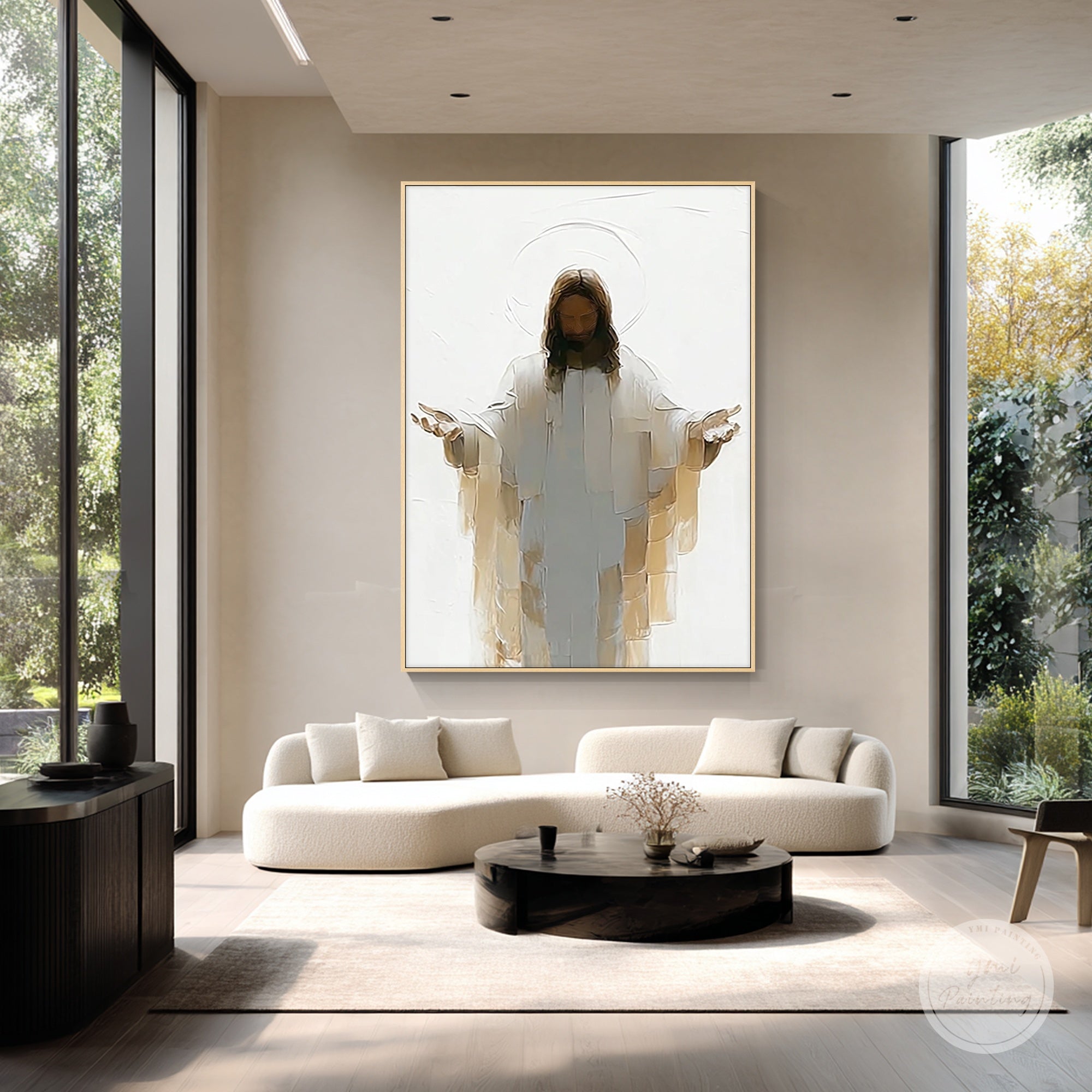 retrato de Jesus em tela, arte de parede, decoração de quarto, tons neutros