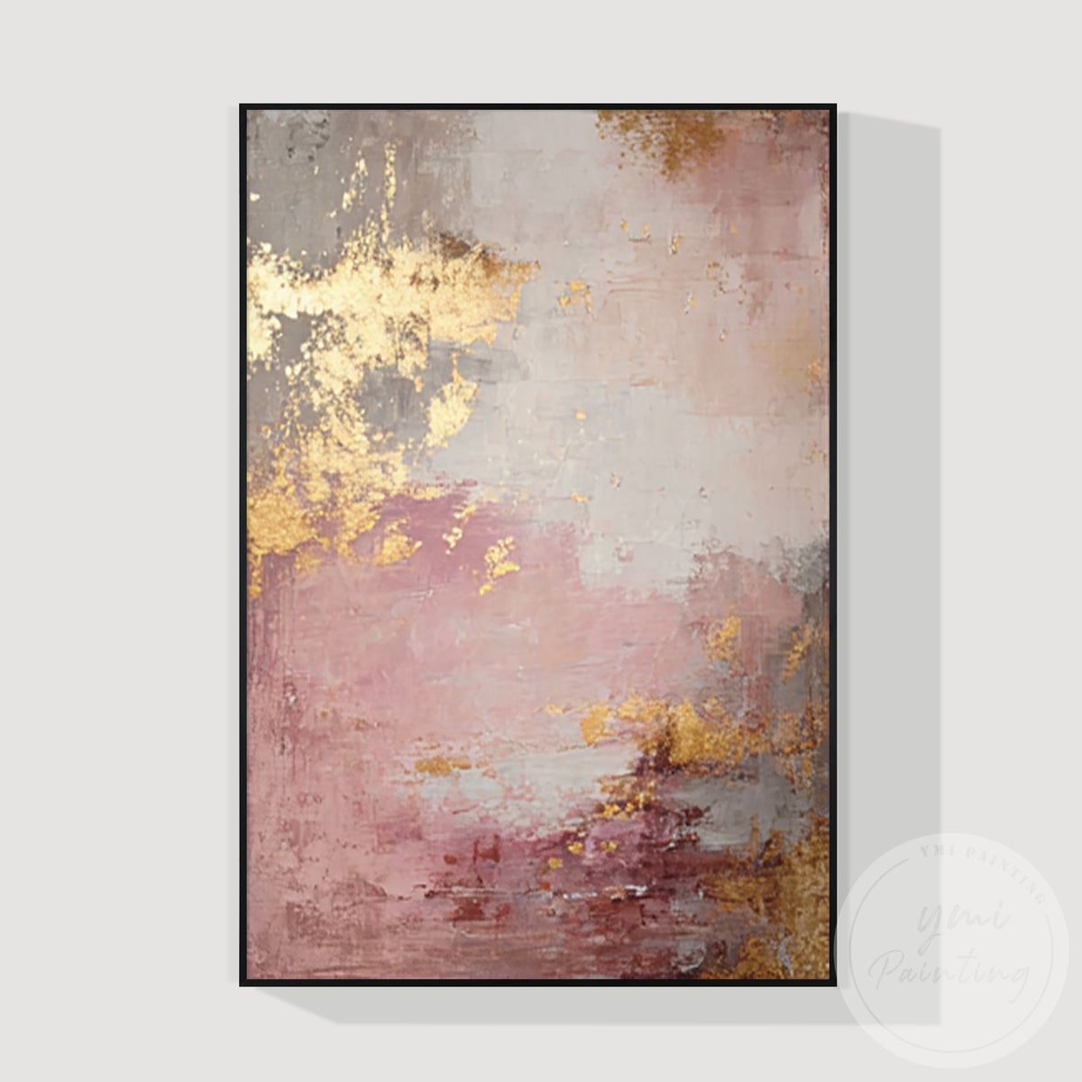 Modern luxury abstract wall decor with soft gray pink and gold details