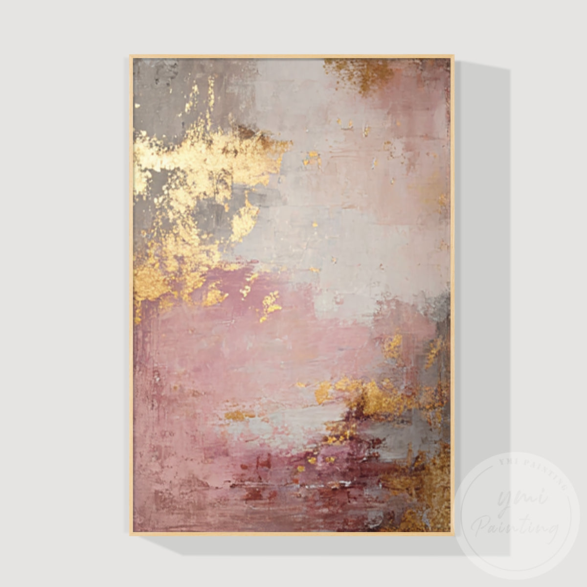 Original hand-painted rose gold canvas with raised textured brushwork