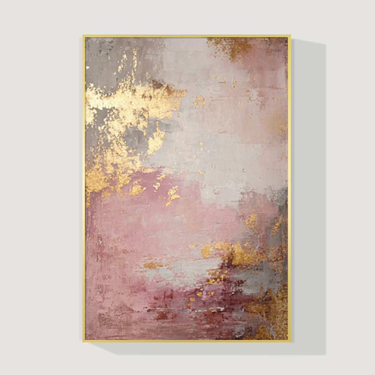 Large rose gold abstract wall art with dusty pink and soft gray textures