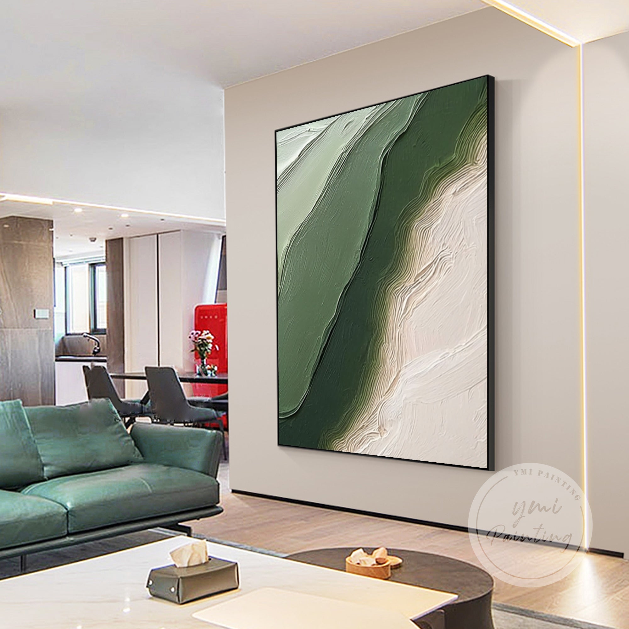 Abstract sage green ocean wave canvas art