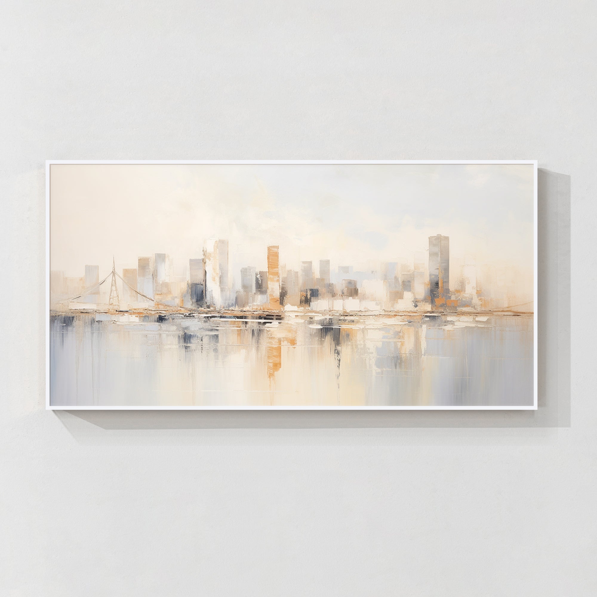 Abstract San Francisco skyline wall art with reflection for modern living room decor