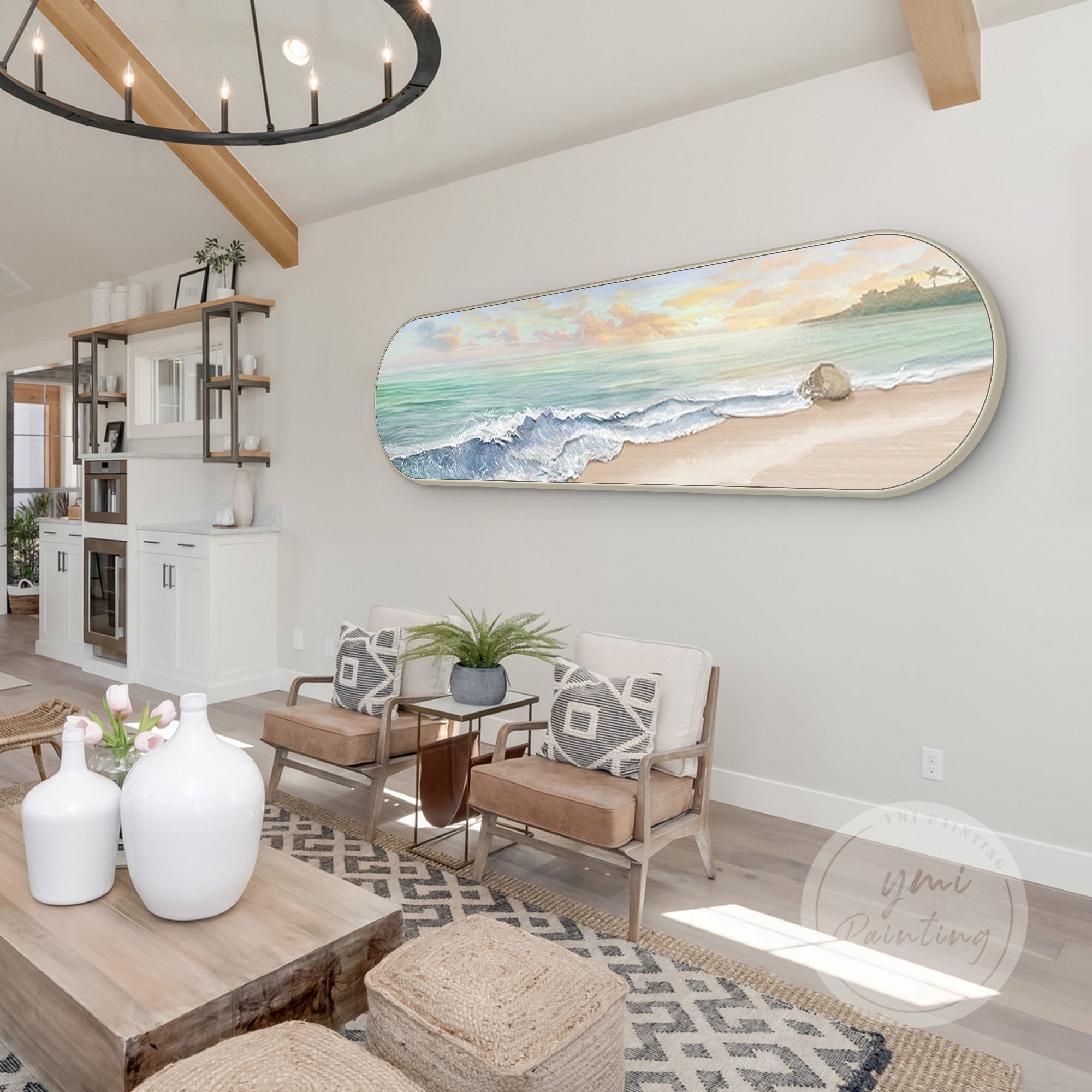 Hand-painted ocean artwork featuring rolling waves on canvas.