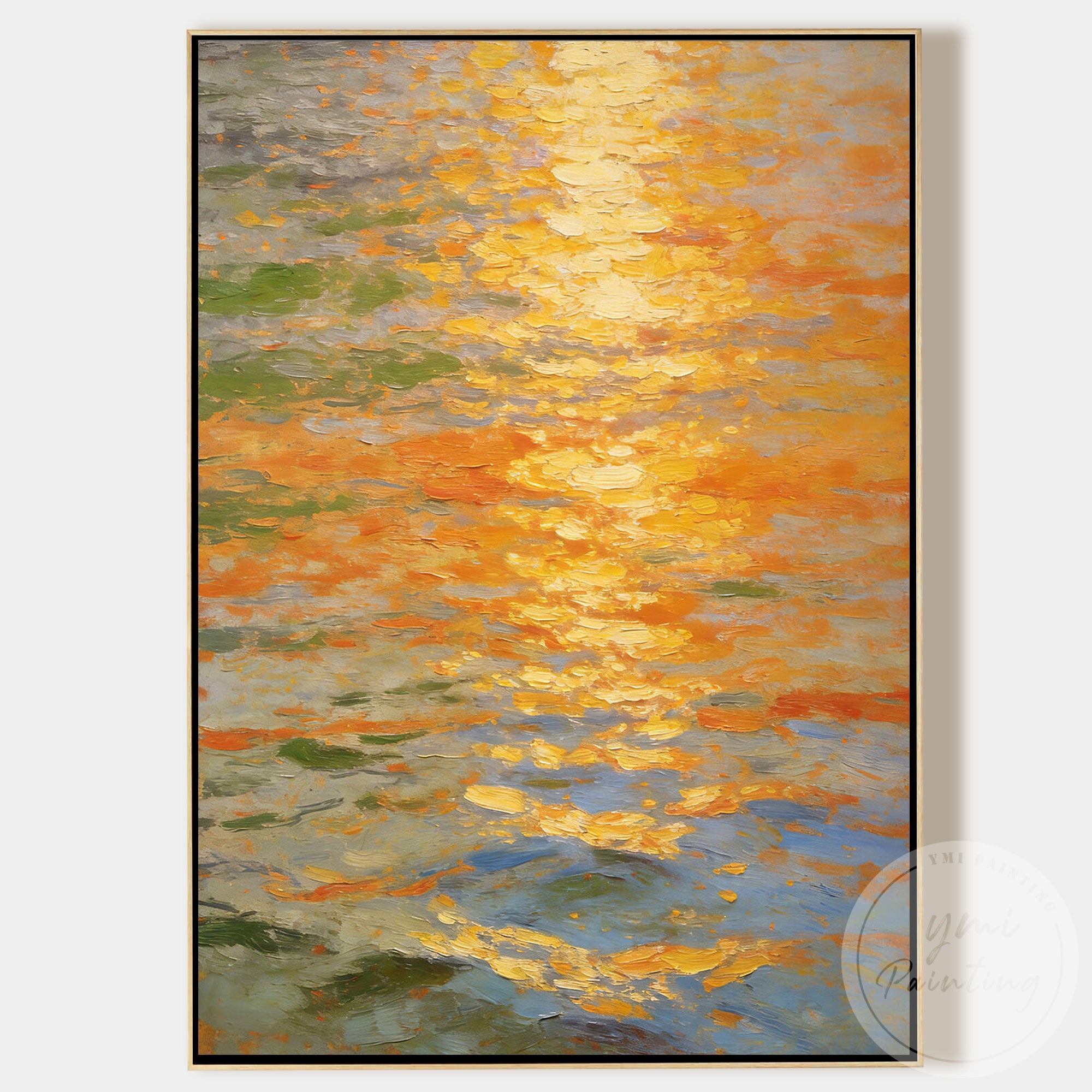 Textured ocean sunset abstract art for living room decor