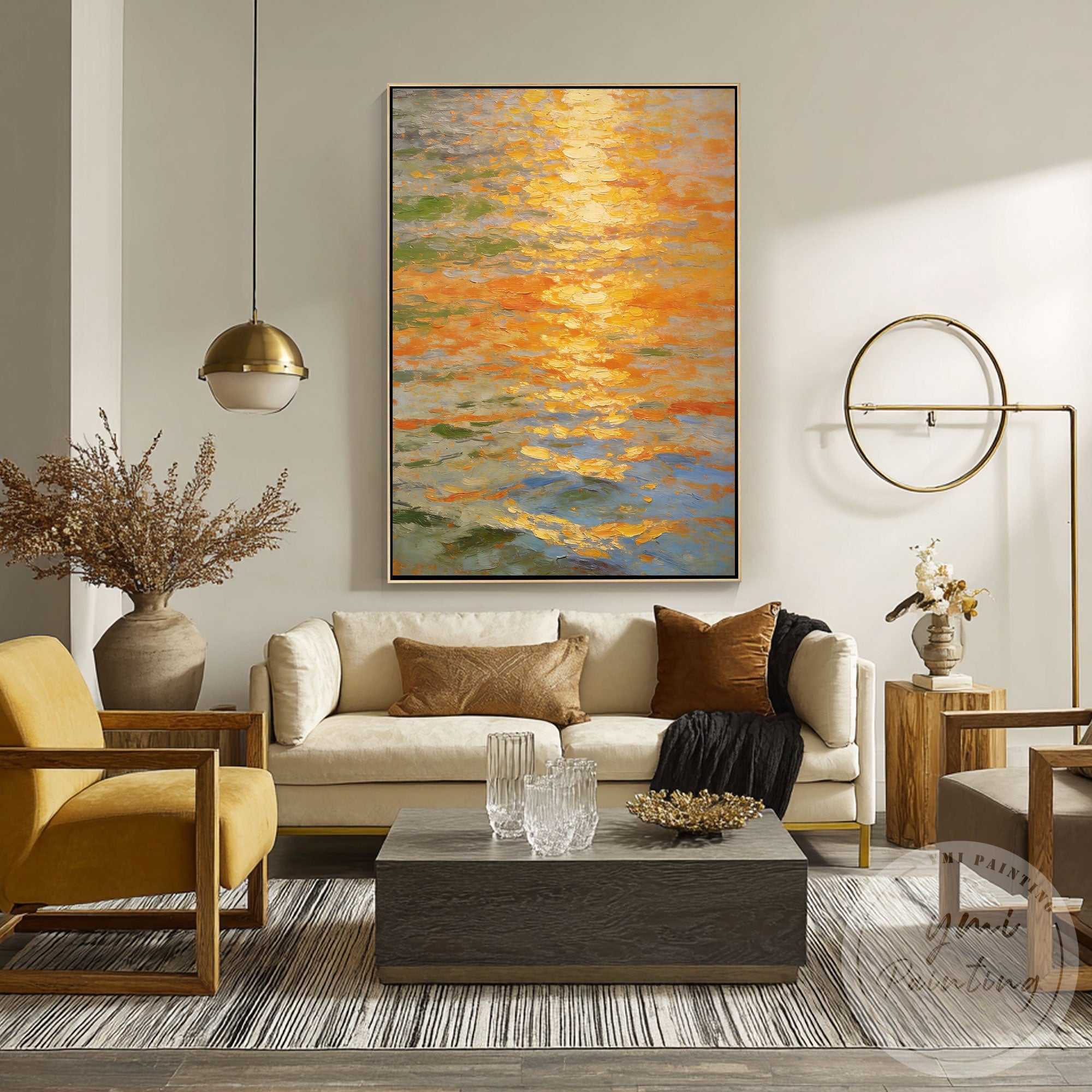 Abstract sunset seascape painting textured palette knife art