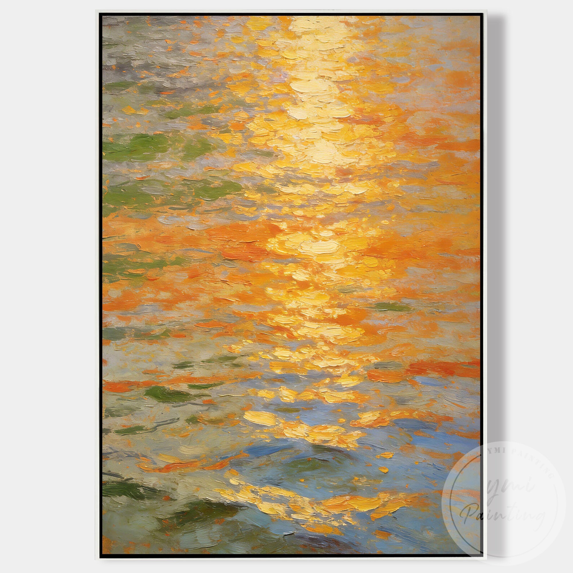 Large abstract seascape wall art gold orange interior decor