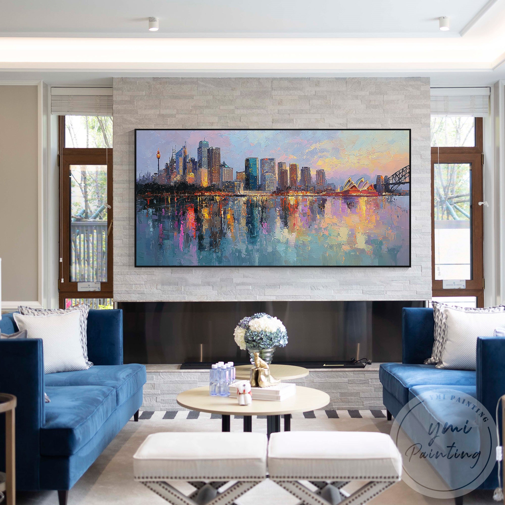 Original Sydney cityscape wall art for modern living room decor