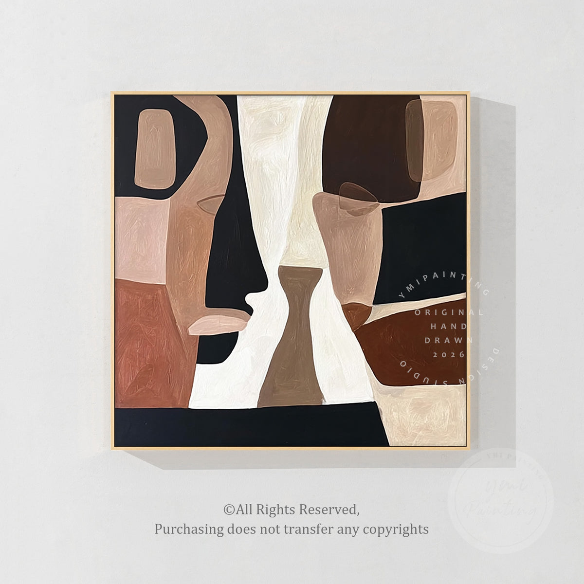 Square terracotta and black abstract face canvas wall art