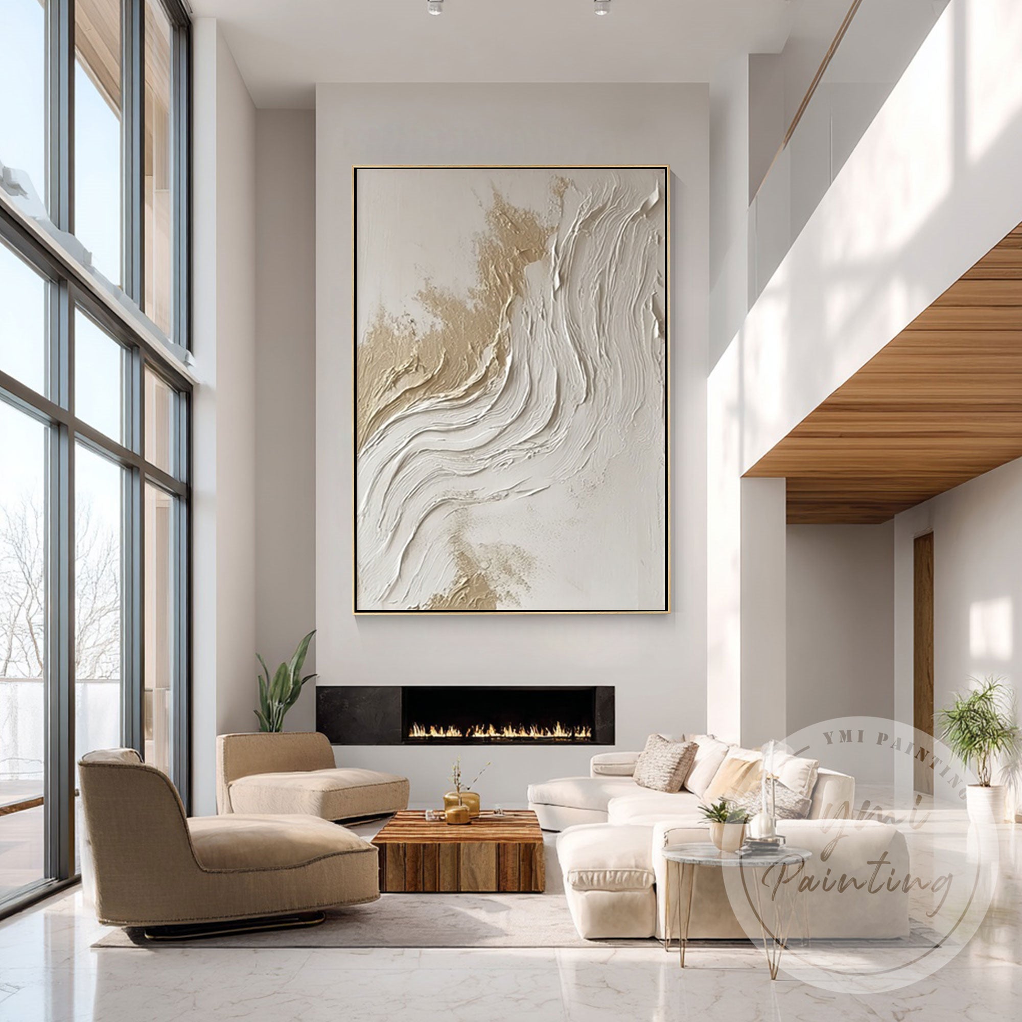Large minimalist canvas painting for modern living room decor