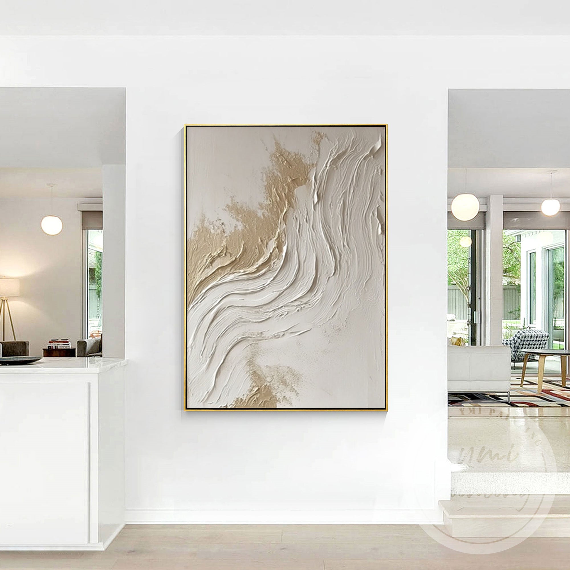 Minimalist beige white organic texture wall art for interior