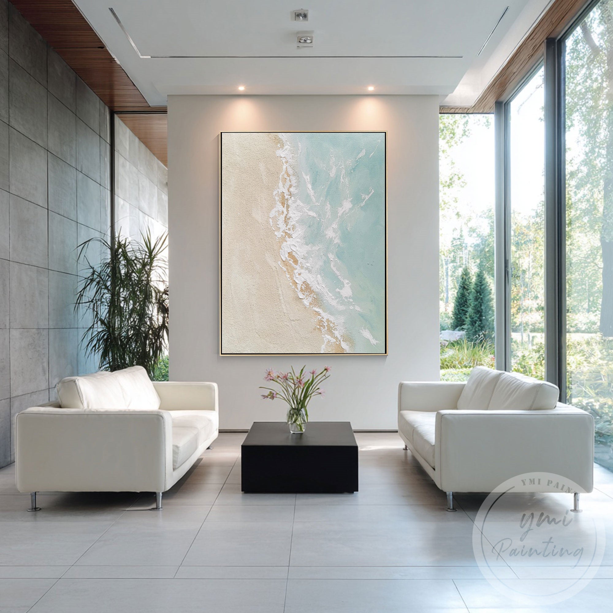 Japandi style ocean inspired wall art beach canvas painting
