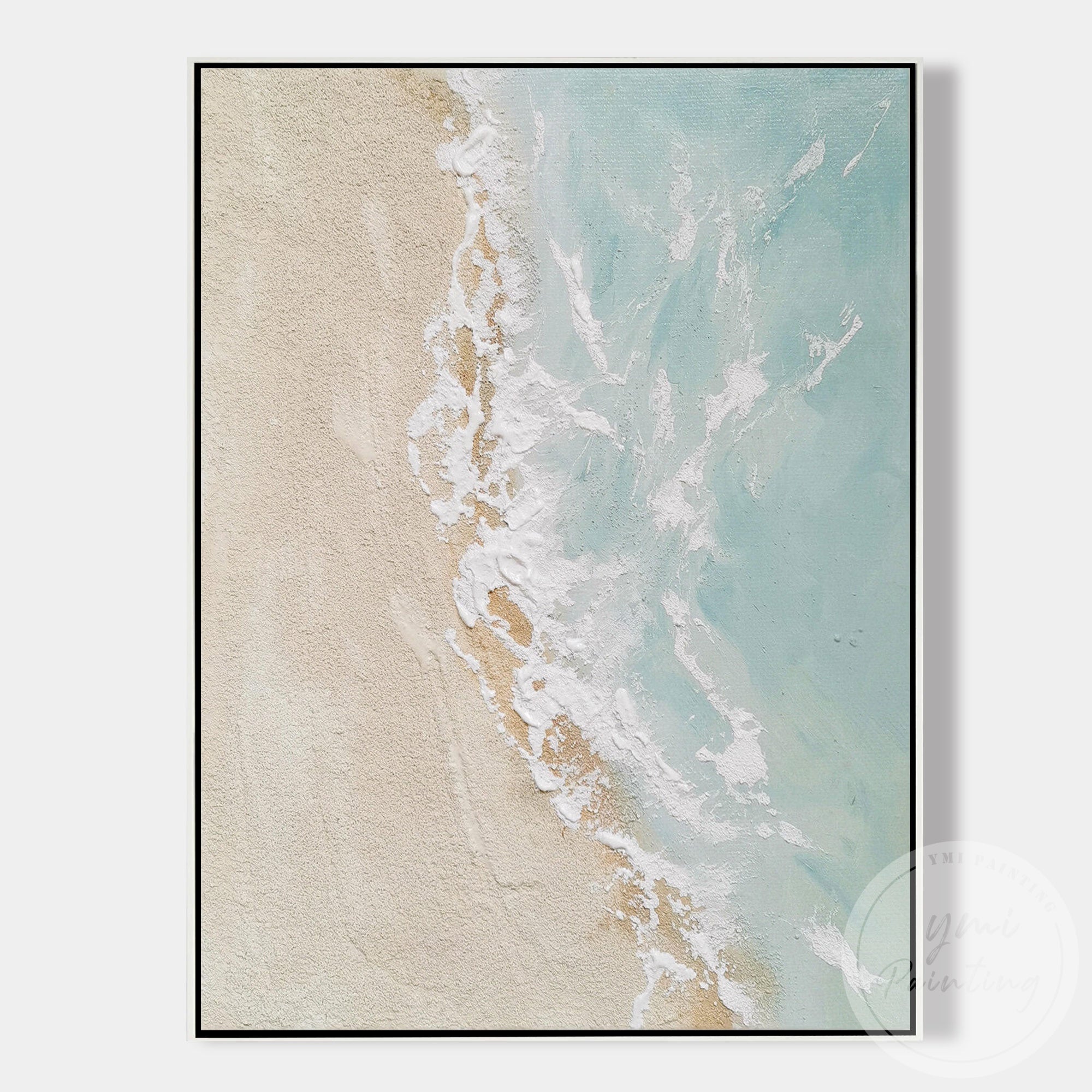 Handmade coastal wall decor seafoam tones abstract painting