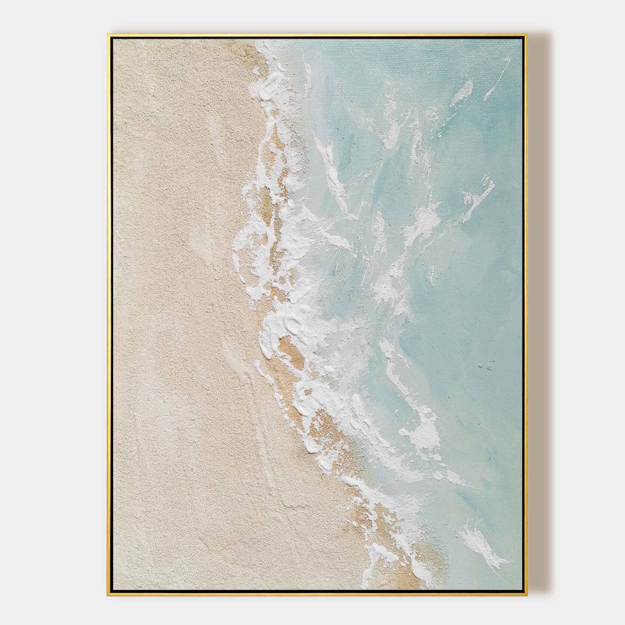 Textured beach landscape painting seafoam wave coastal canvas