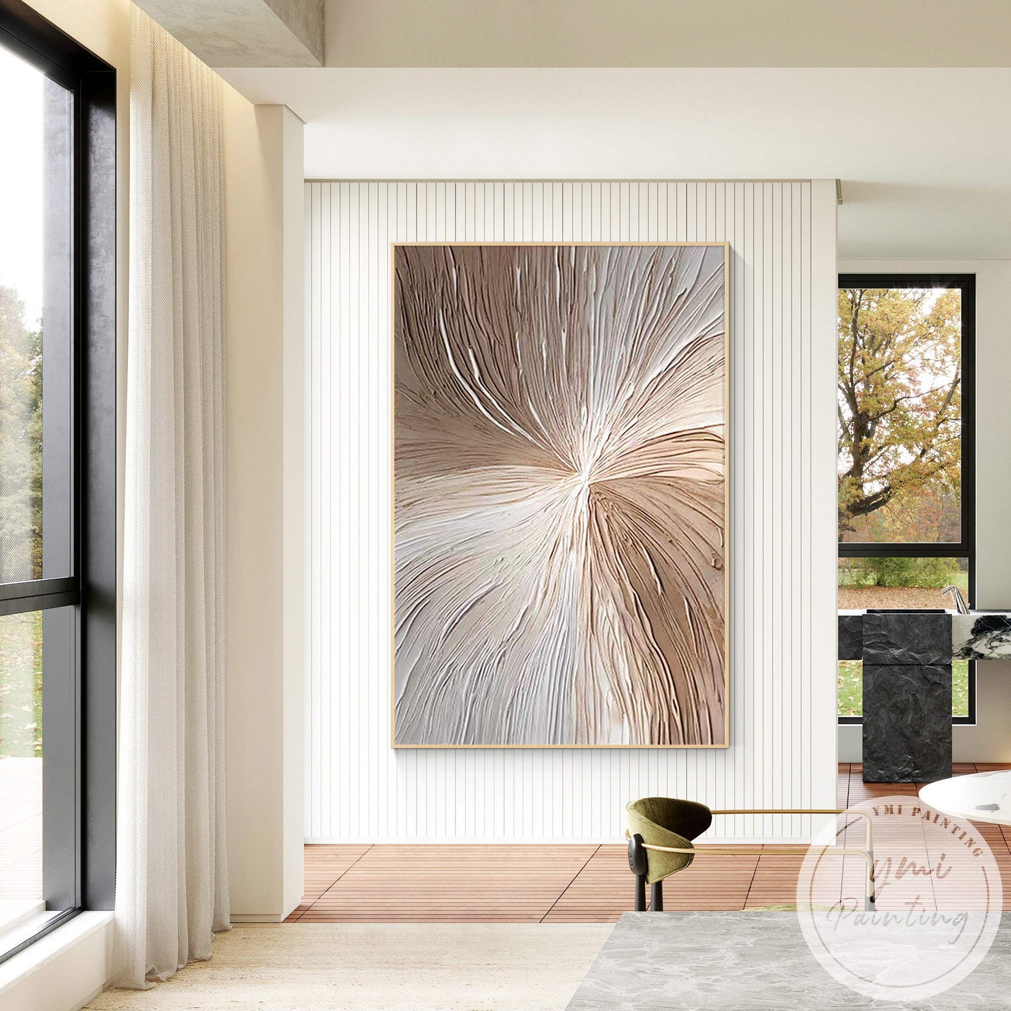 Minimalist beige textured canvas art for living room wall decoration