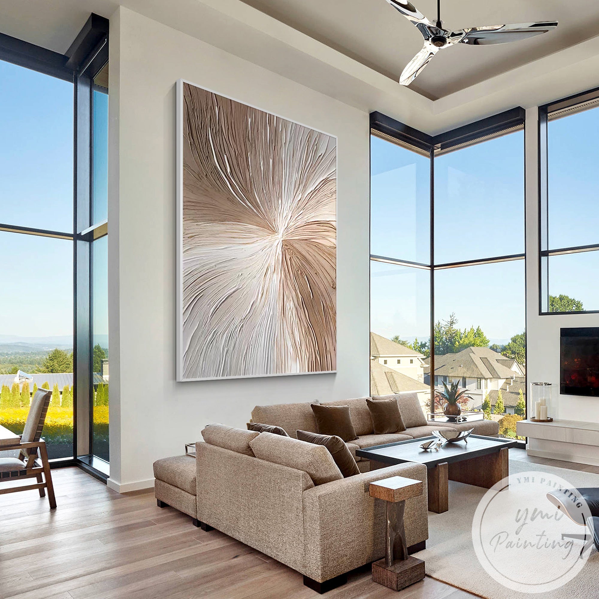 Elegant hand-crafted beige 3D wall art for home interior styling
