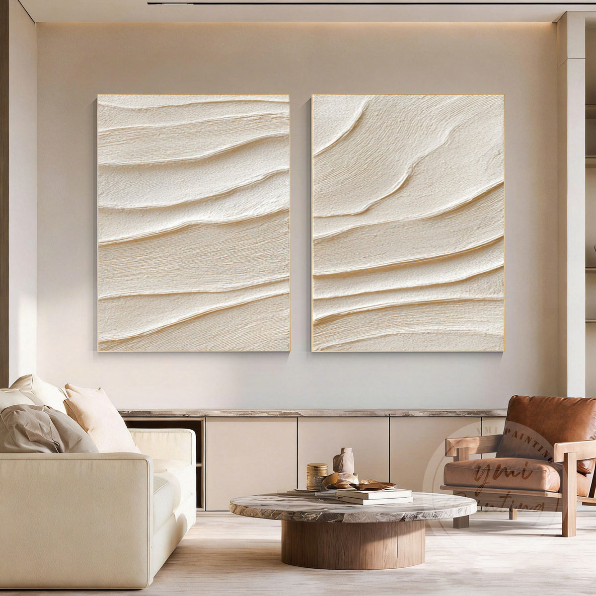Textured beige abstract canvas painting set for home decor