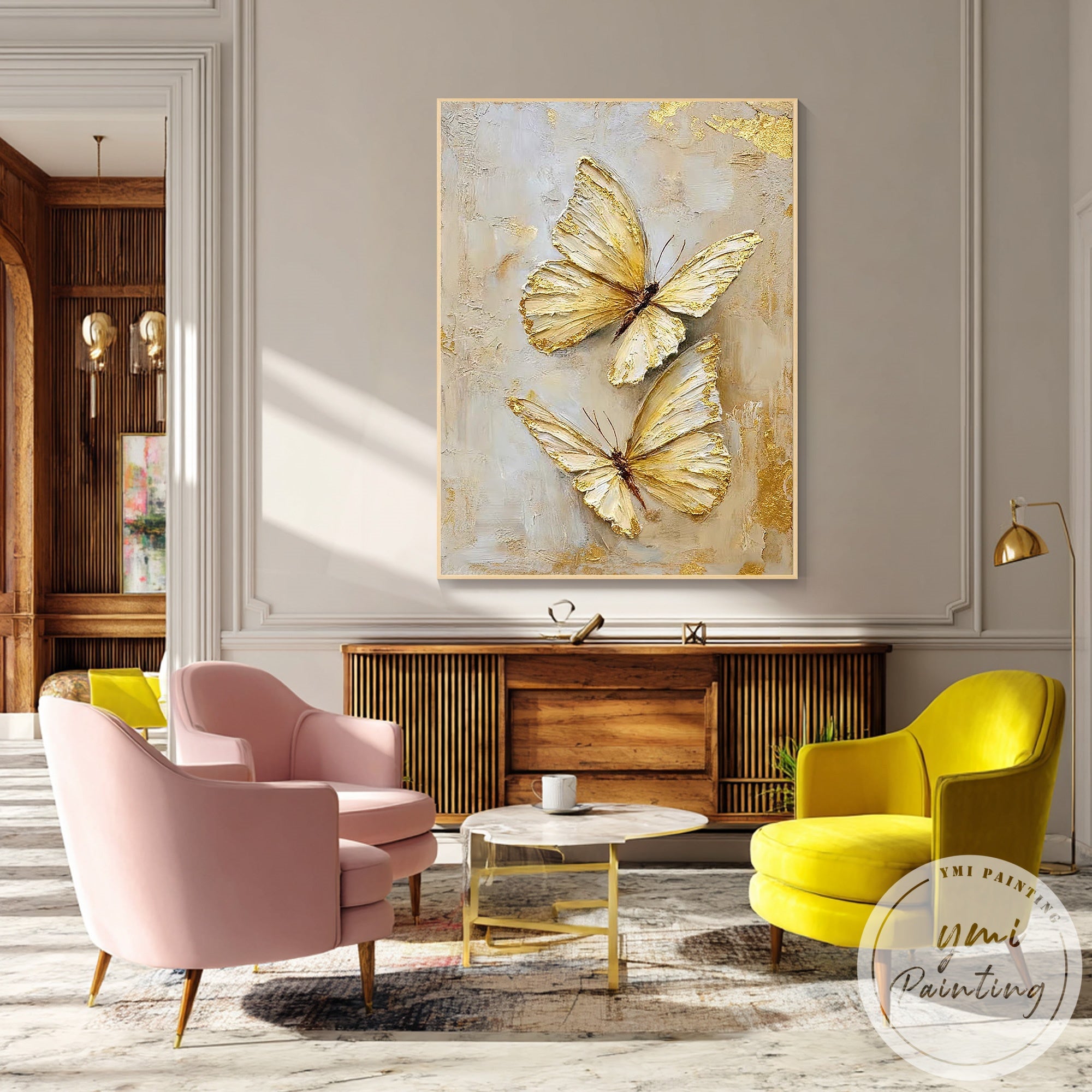 Original acrylic butterfly artwork for modern bedroom wall decor
