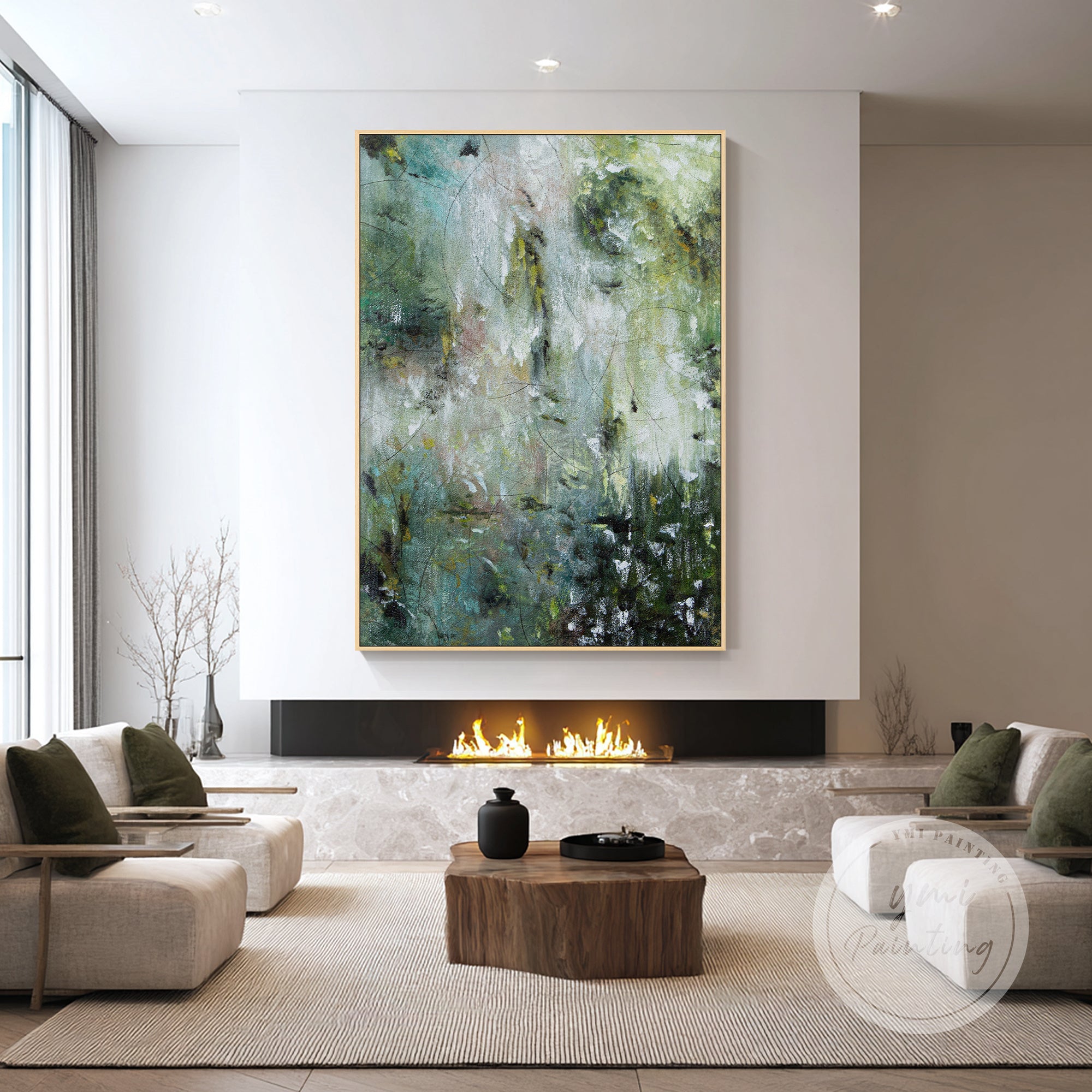 arte de parede em tela abstrata moderna verde na decoração do corredor