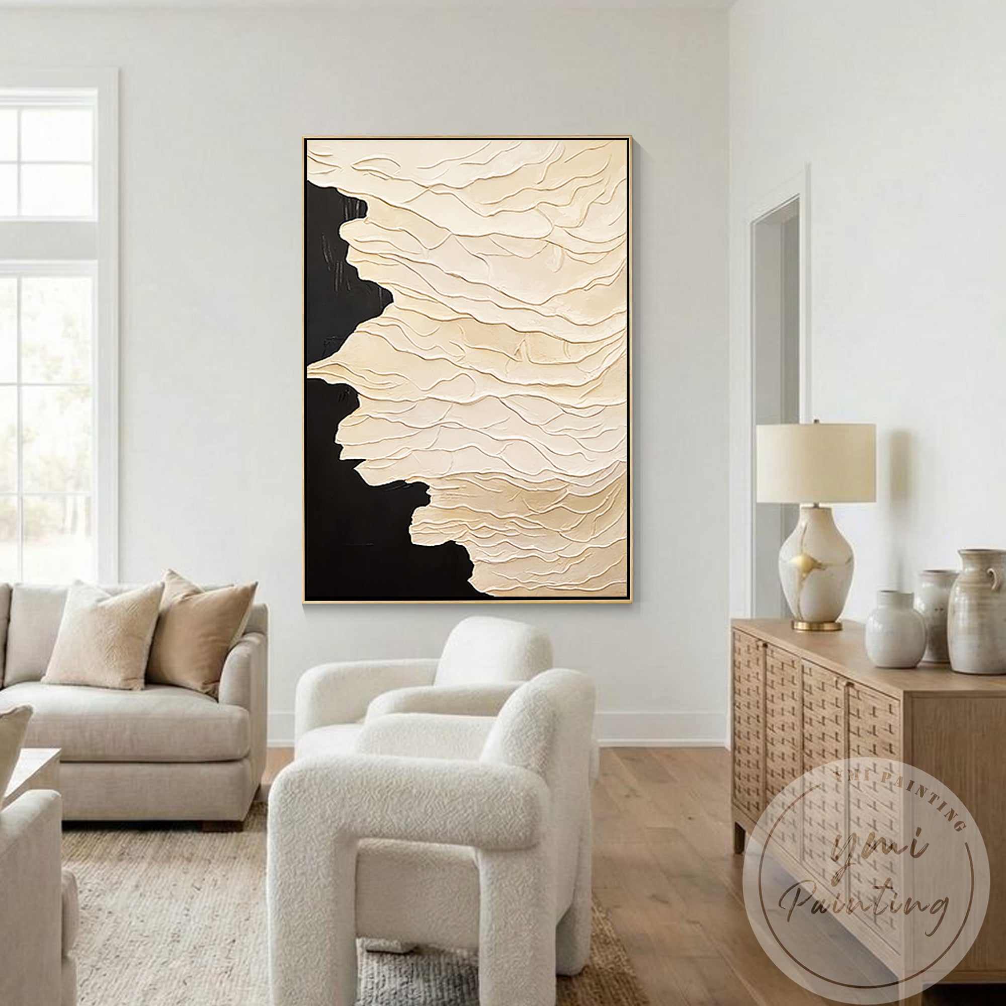 Minimalist beige canvas artwork with layered texture effect