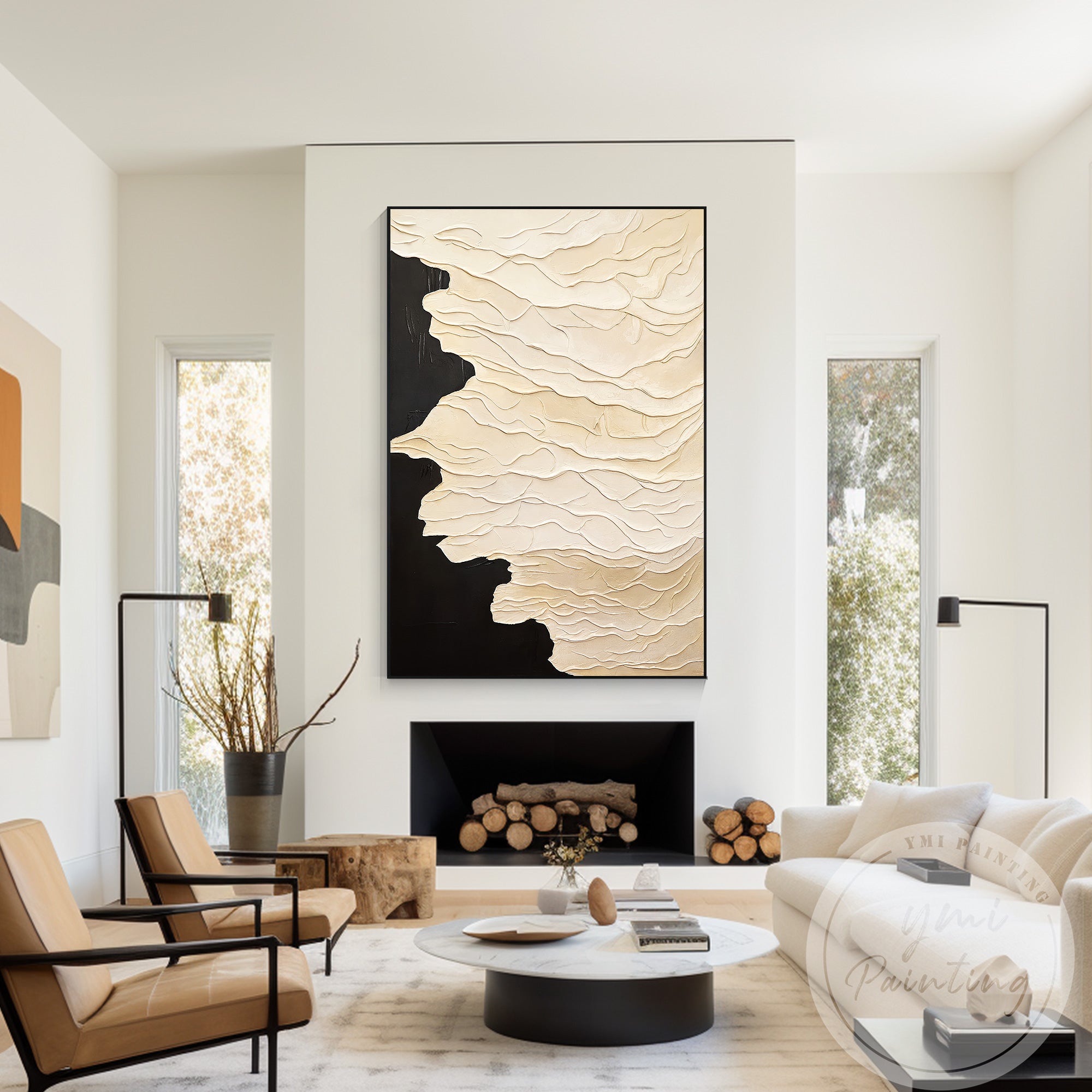 Contemporary cream abstract painting for modern interior decor