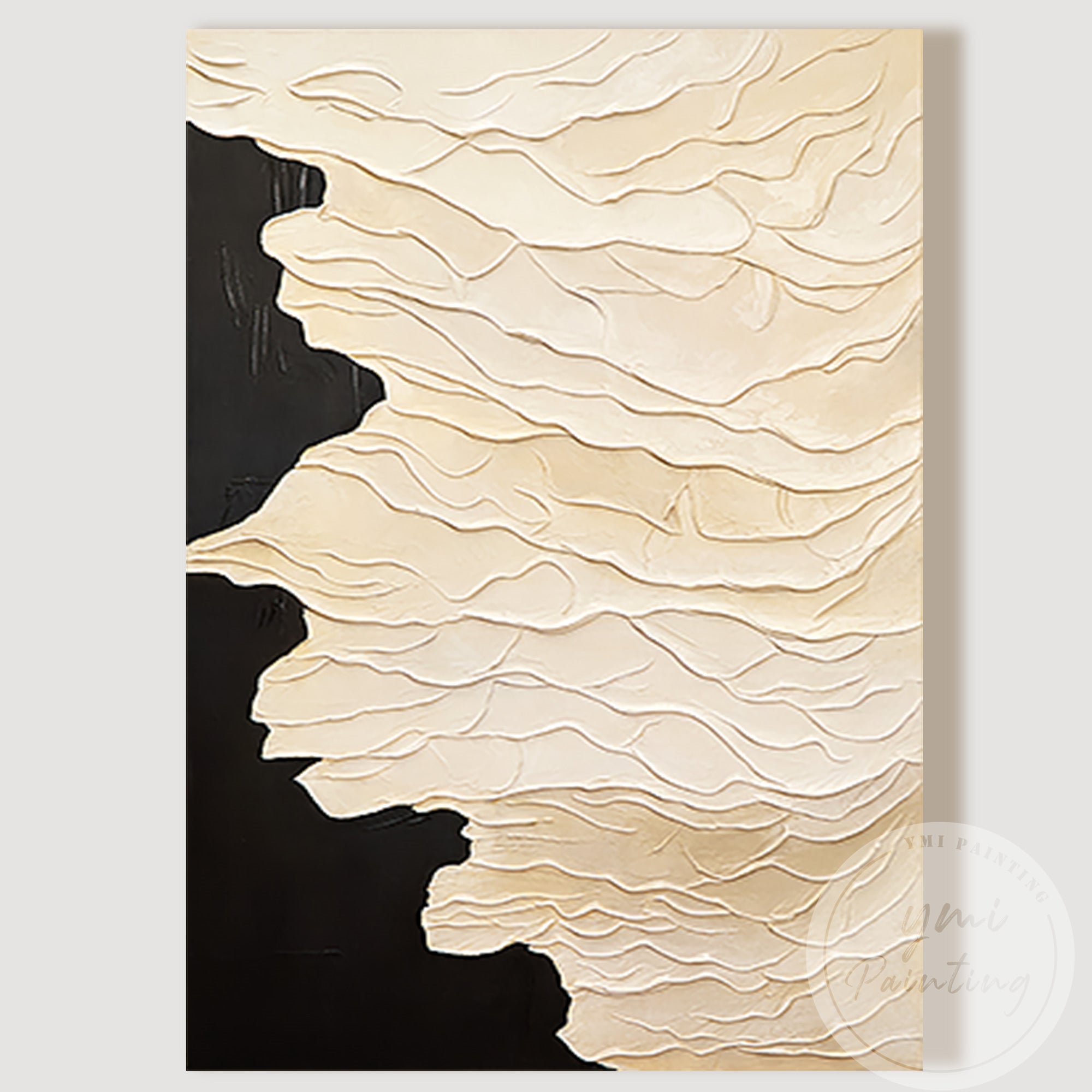 Hand crafted textured beige wall art close-up detail