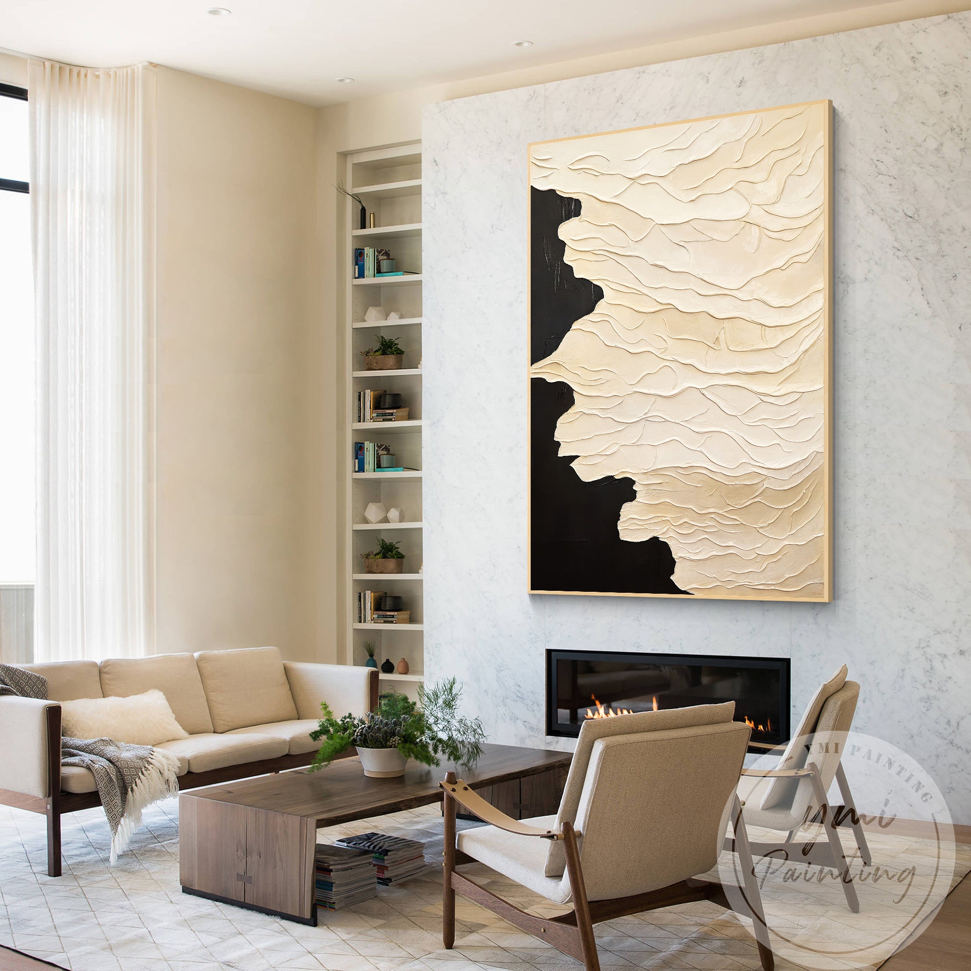 Modern minimalist sculptural canvas wall art close up