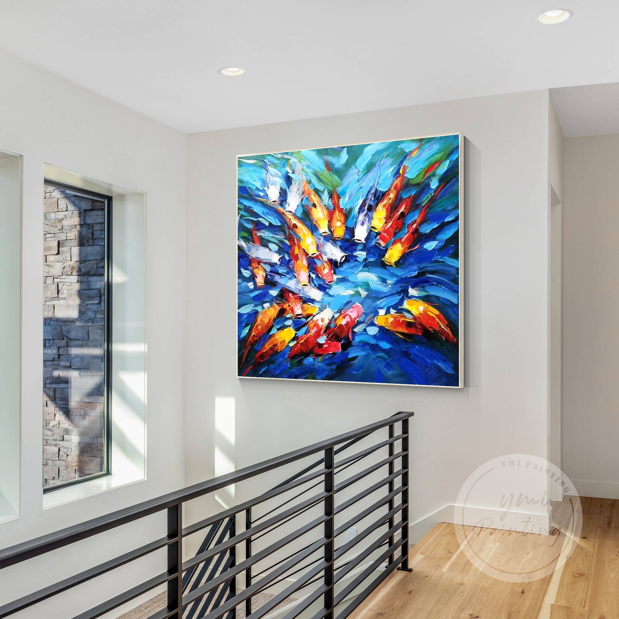 Feng Shui koi fish painting symbolizing perseverance, good fortune, and wealth.