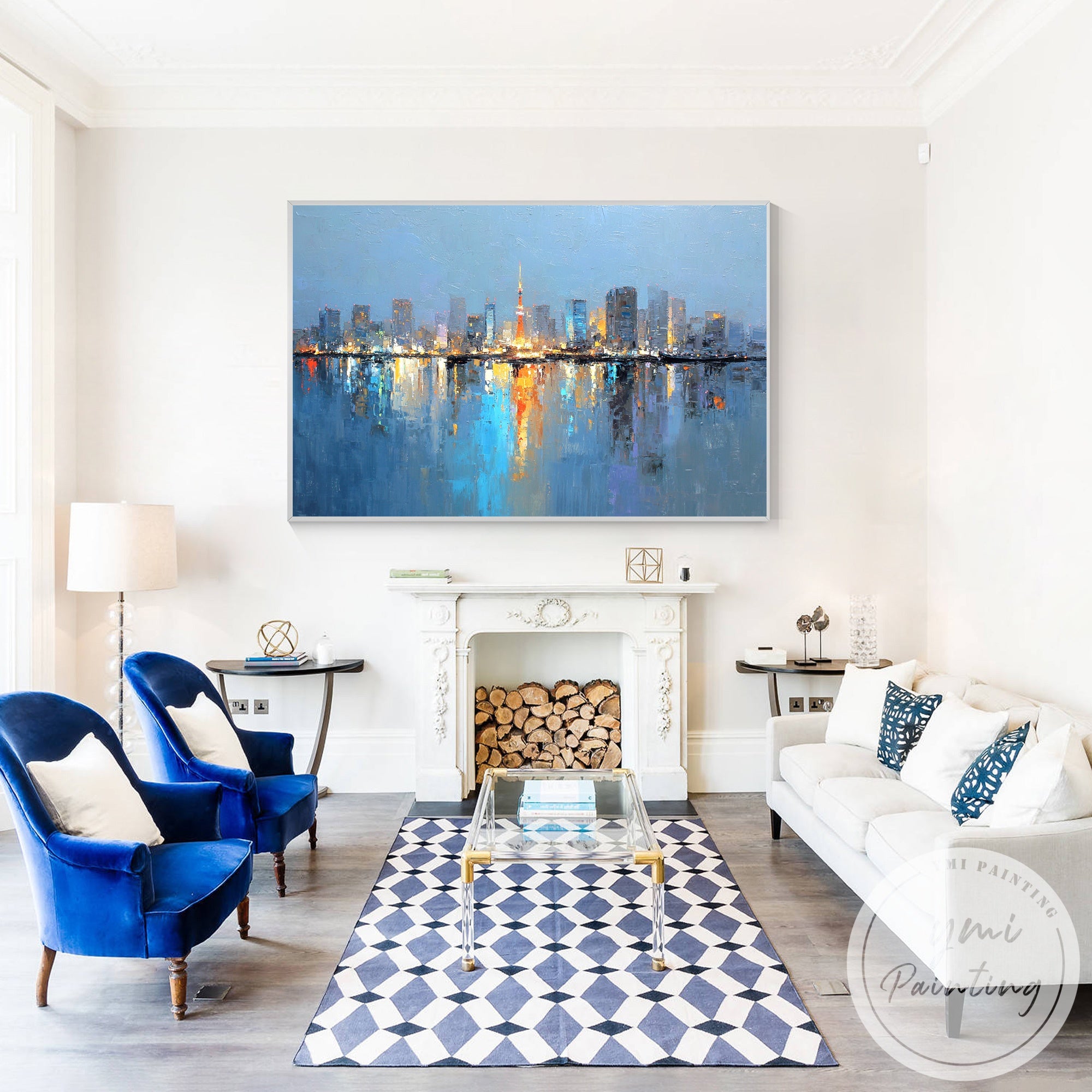 Modern Tokyo skyline wall art for living room interior decor