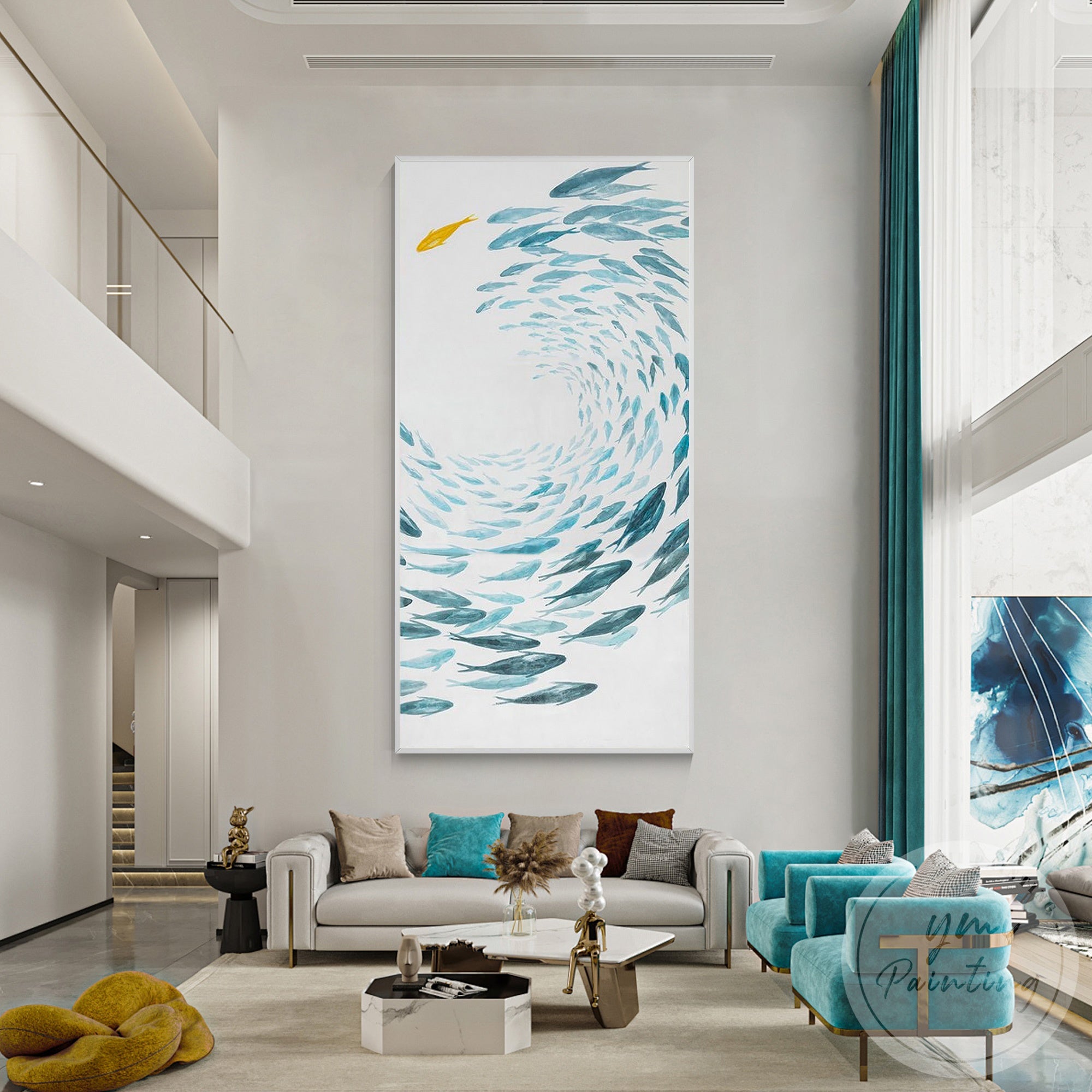 School of fish wall art for hallway and living room decor