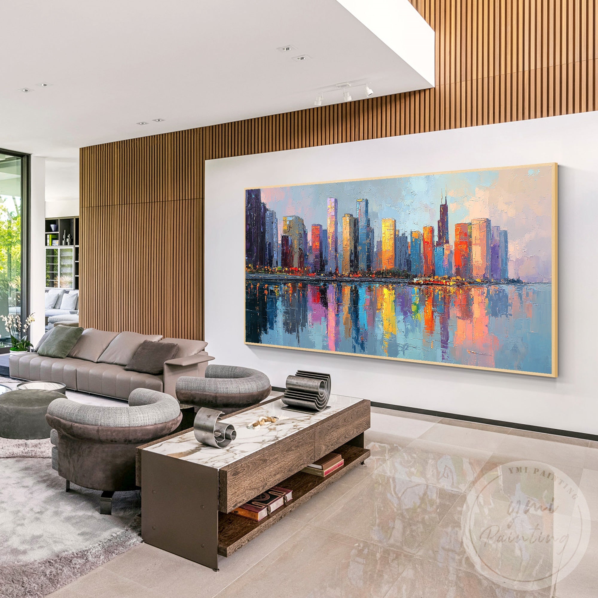 Colorful Chicago skyline canvas art contemporary interior decor