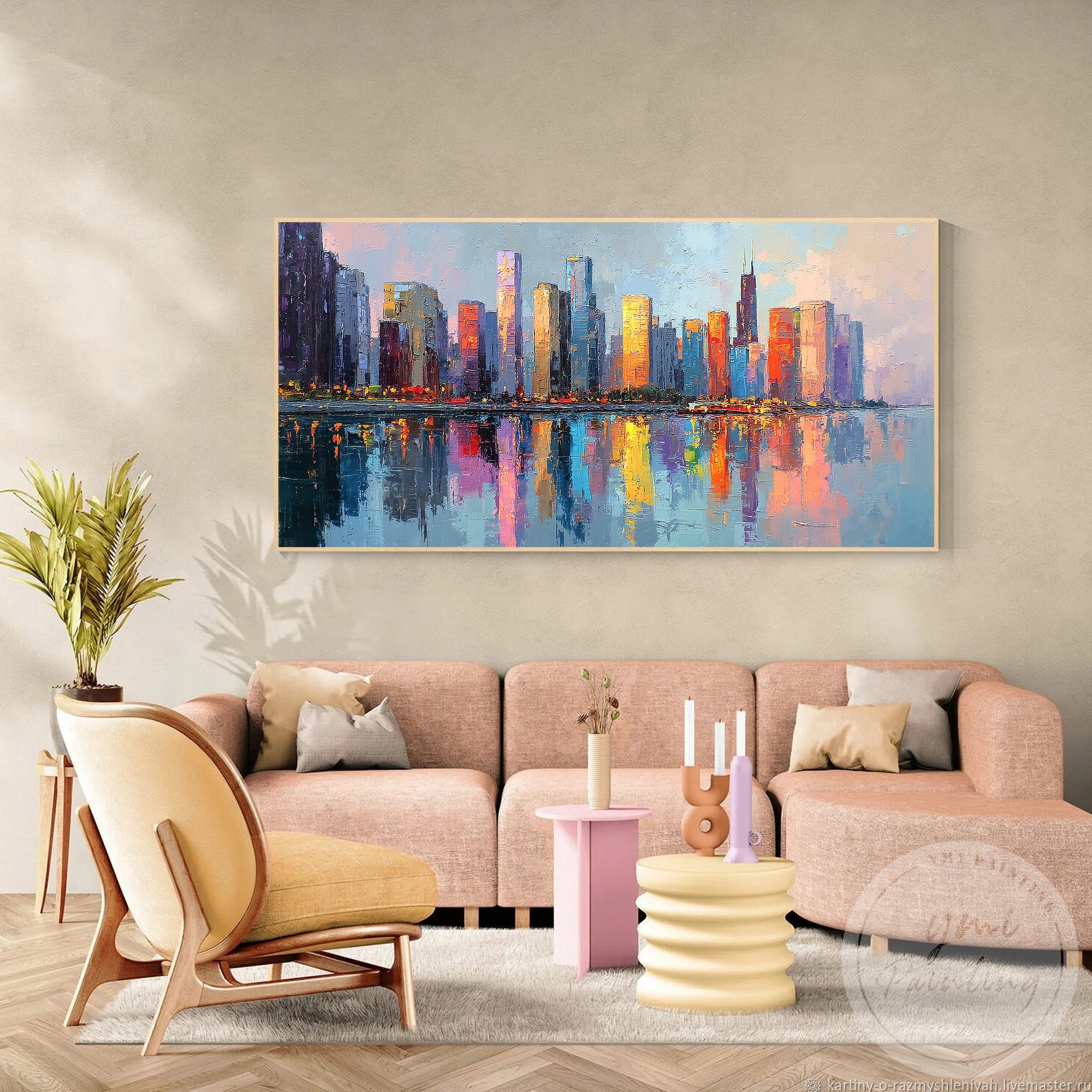 Horizontal Chicago cityscape artwork for living room decor