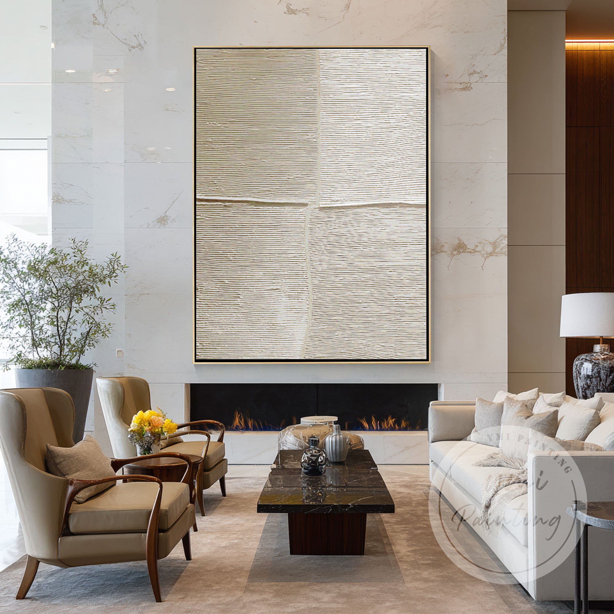 Contemporary neutral wabi-sabi wall art for office decor