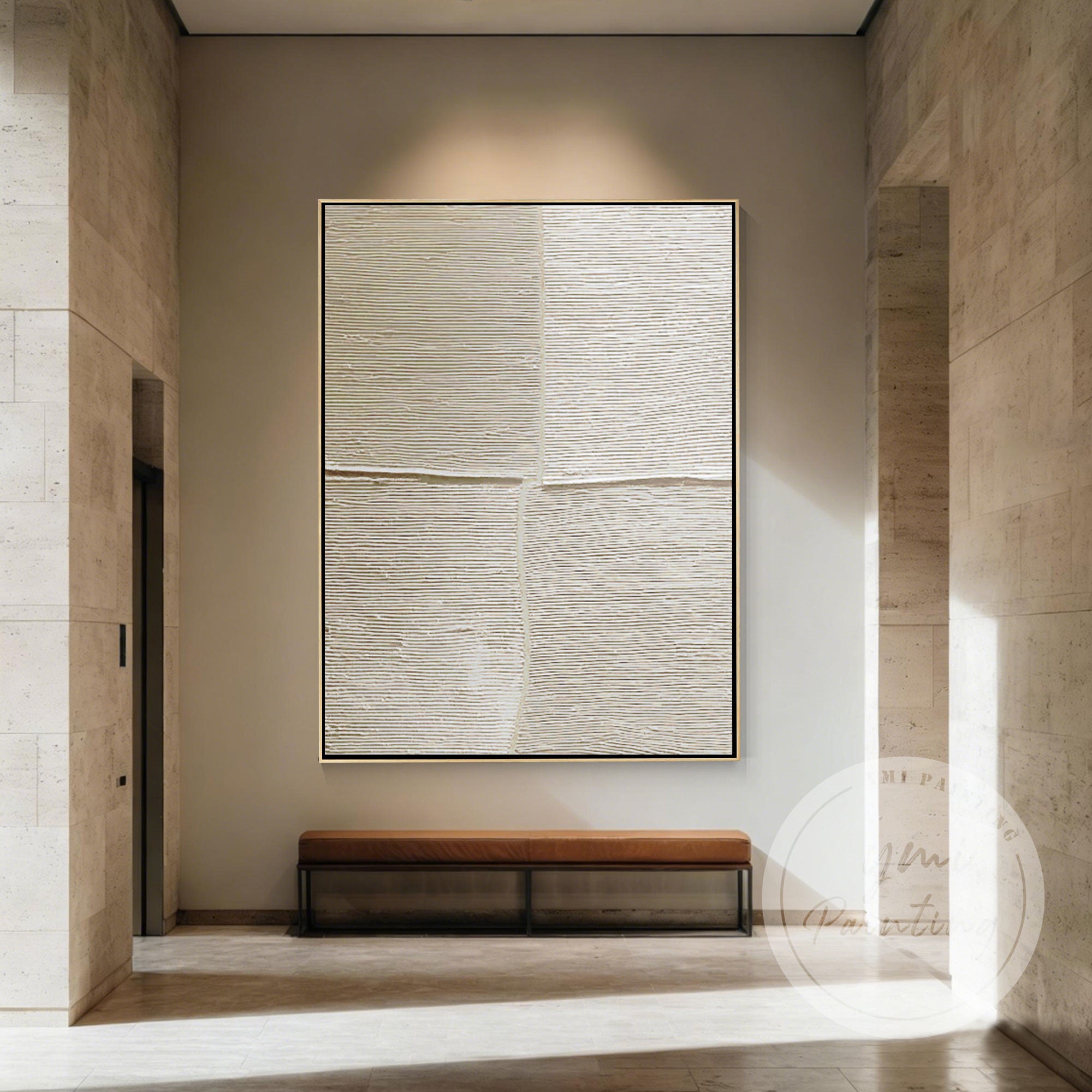 Beige textured abstract horizontal line wall decor