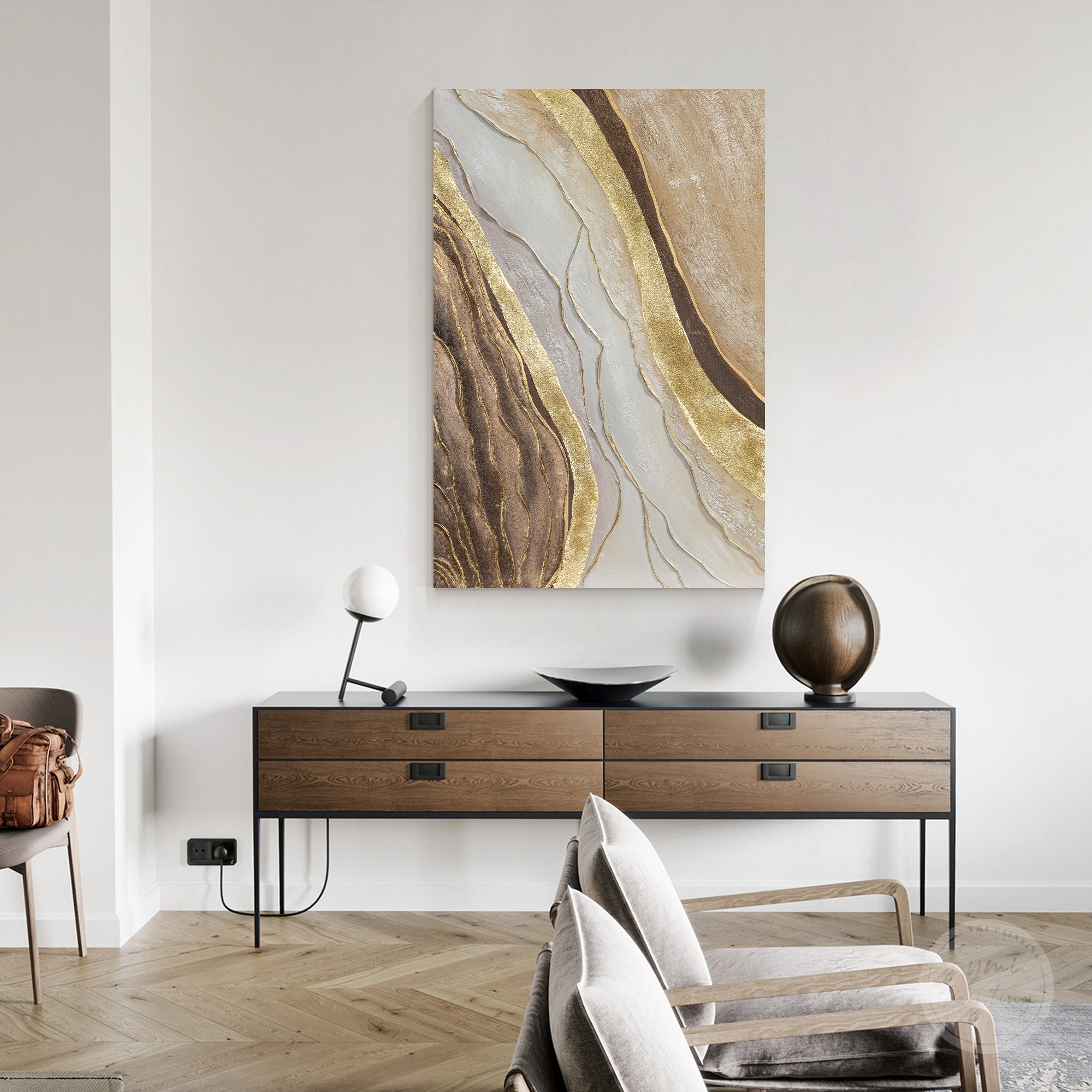 Wabi sabi art painting with minimalist abstract design and textured details for modern home wall decor