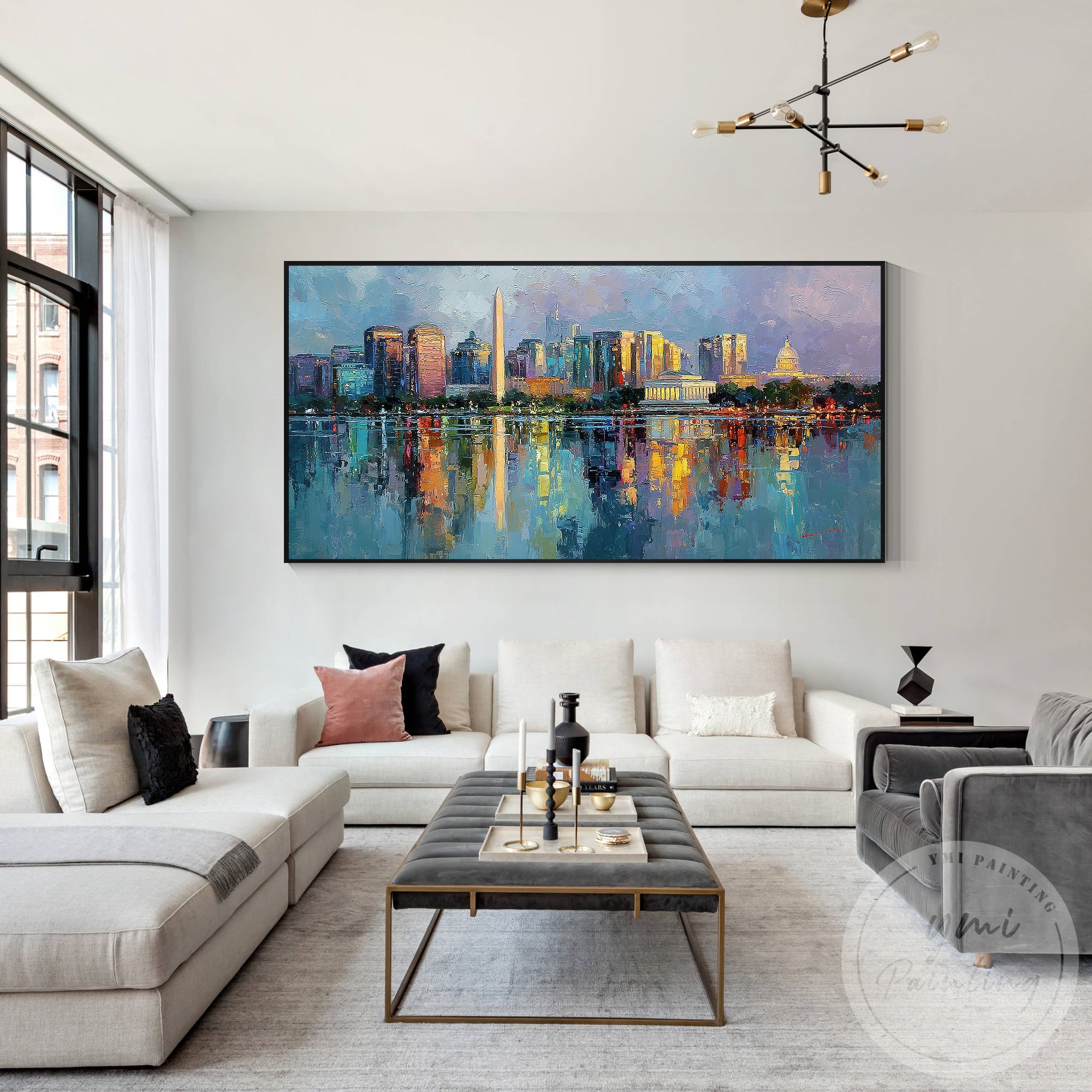 Large DC skyline artwork waterfront canvas painting design