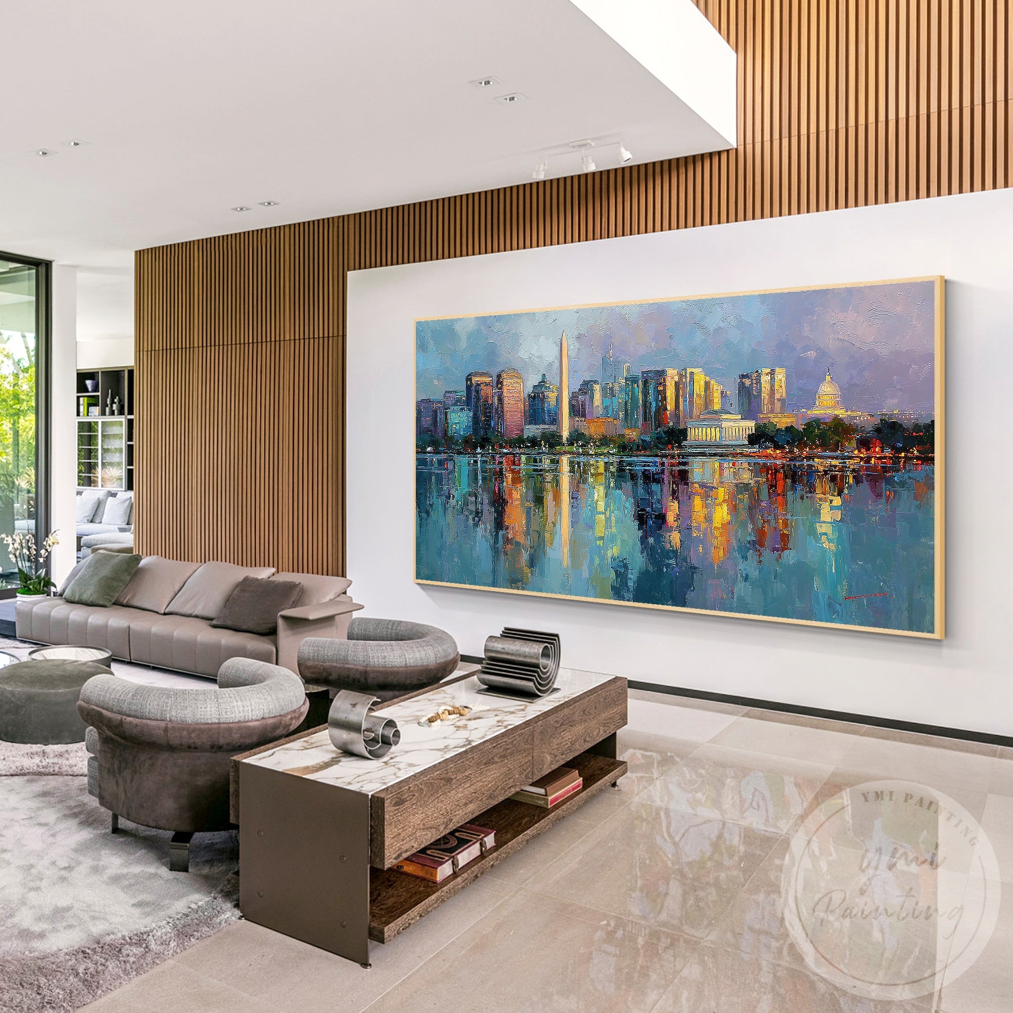 Waterfront skyline canvas art Washington DC modern style