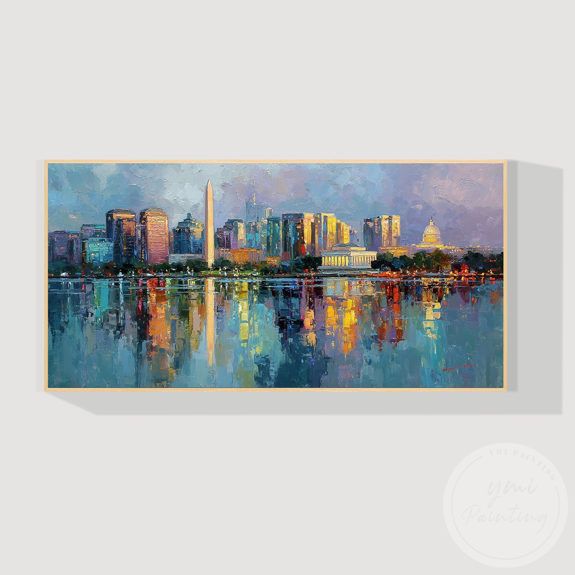 Washington DC reflection skyline painting modern canvas art