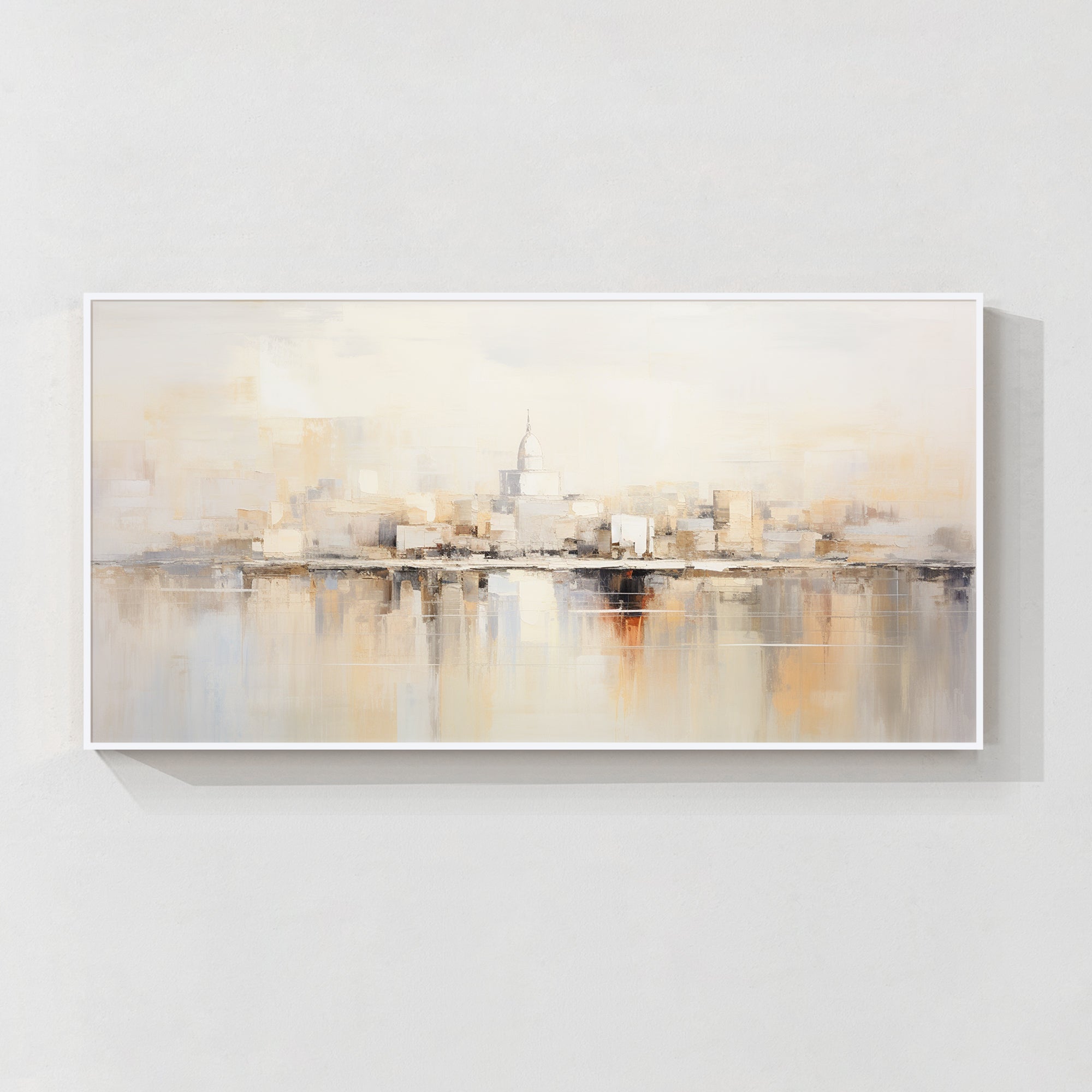 Abstract Washington DC skyline wall art with reflection for modern living room decor