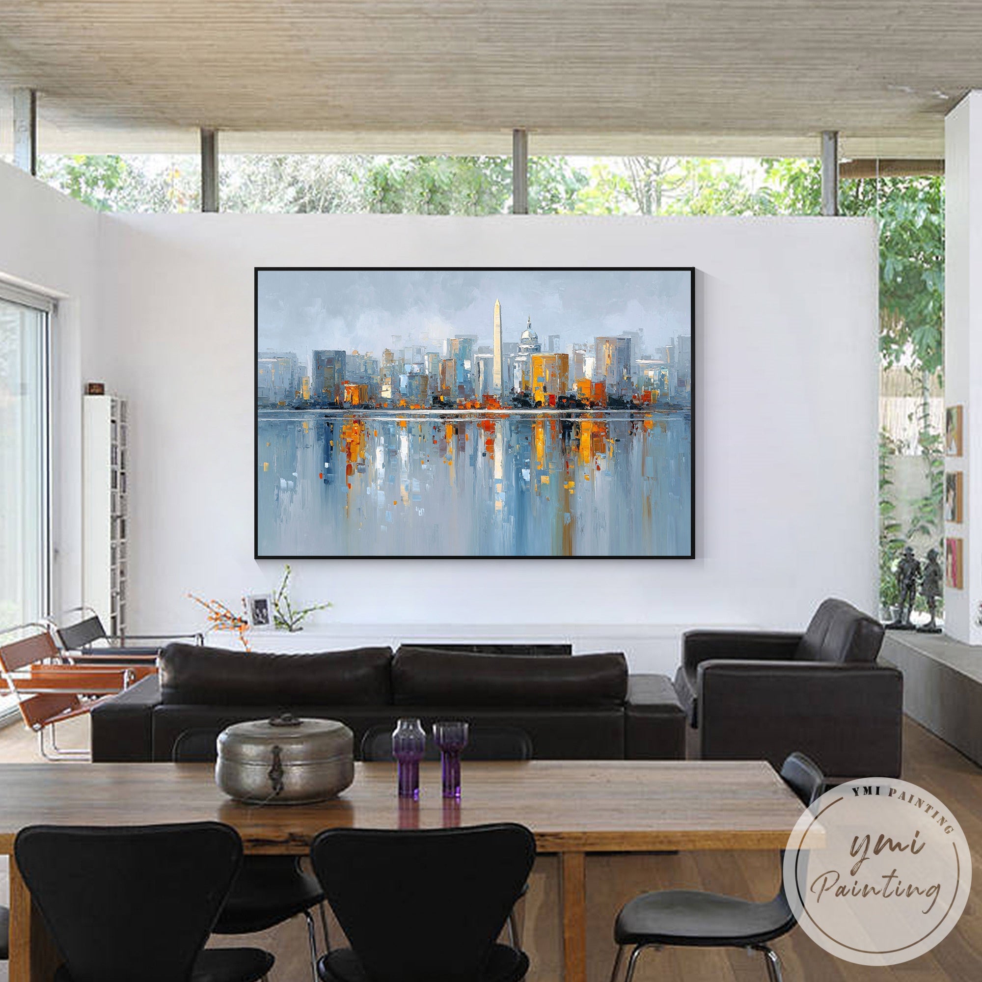 Large abstract Washington skyline painting urban canvas artwork