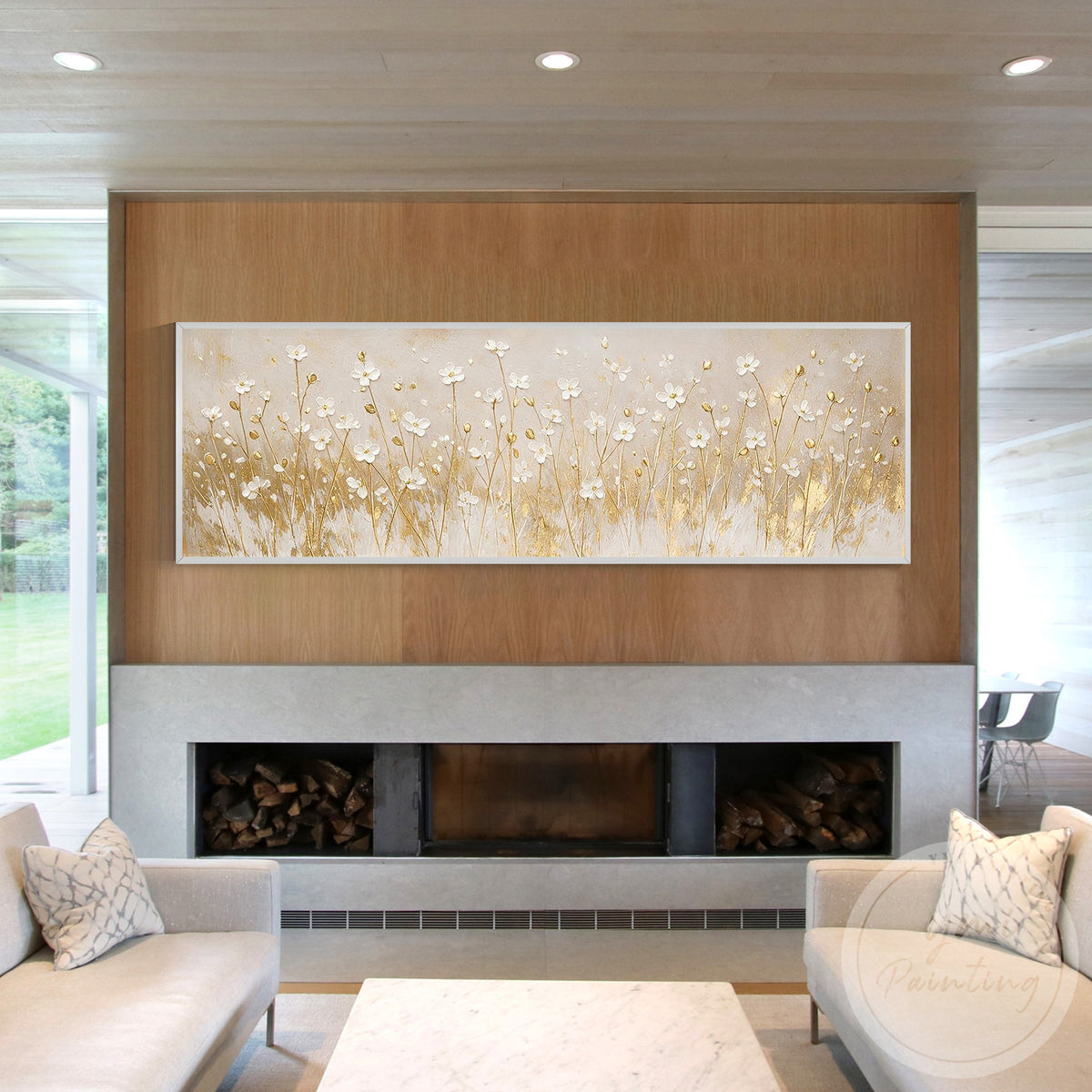 Hand-painted acrylic floral wall art for a contemporary living room
