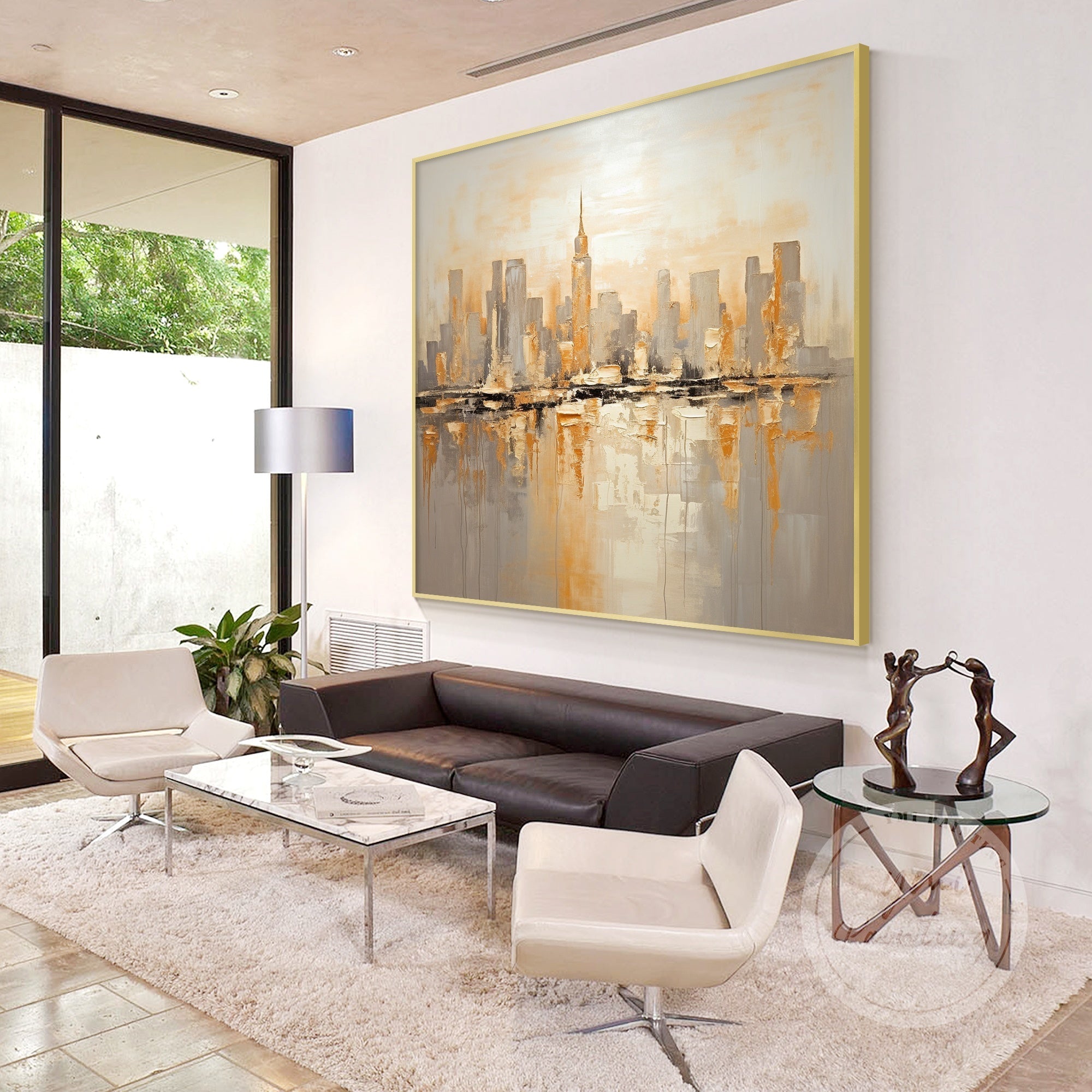 Original 3D City Skyline Painting with Palette Knife Texture